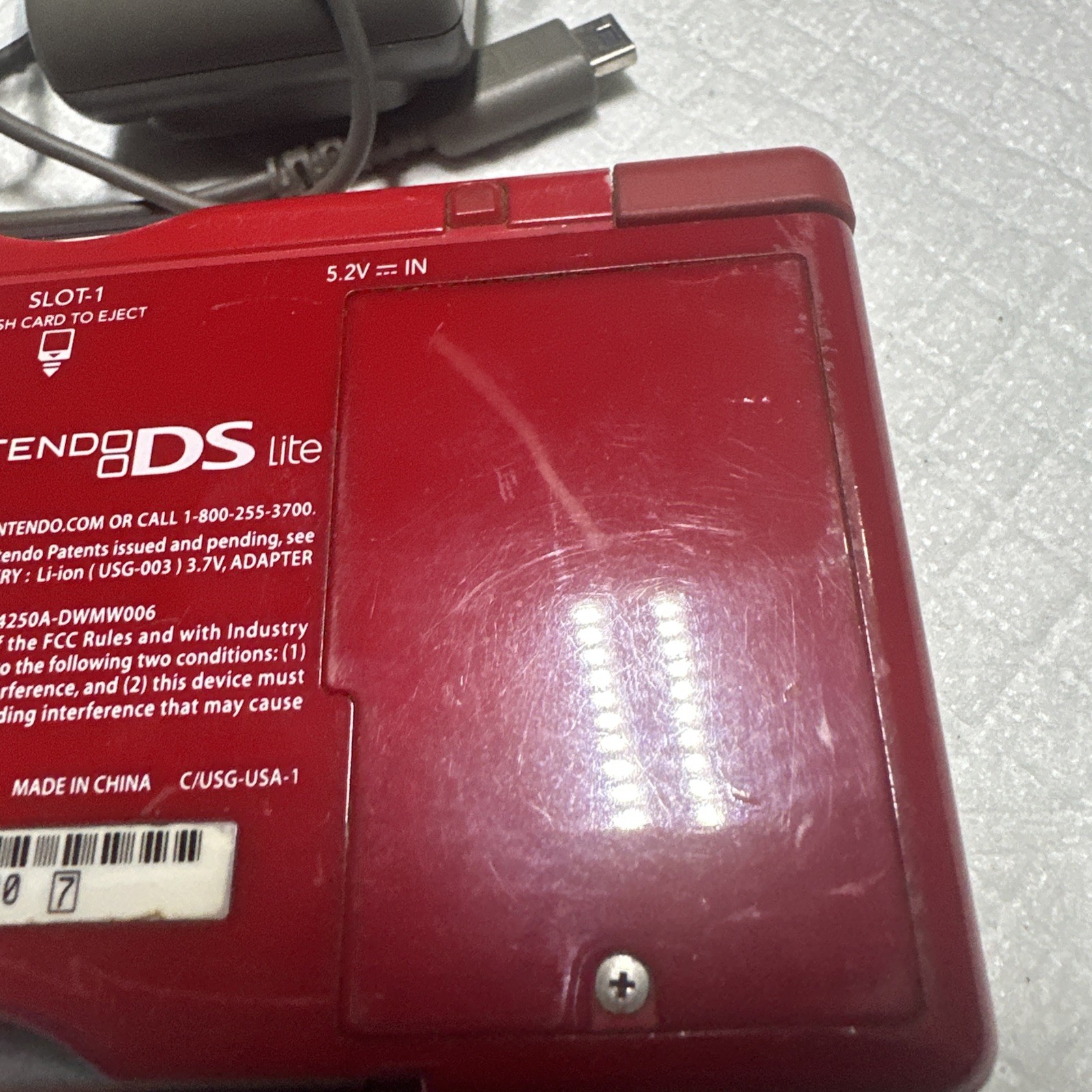 Nintendo DS Lite Mario Edition Console w/ Charger & GBA WORKS! BAD HINGE!