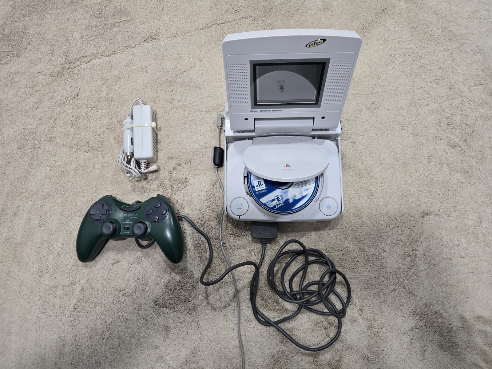 Sony Playstation 1 Console with LCD Screen Attachment PS1 and Game, works AS-IS