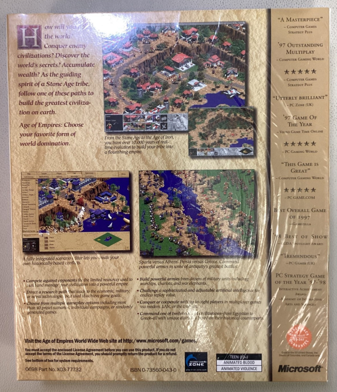 1998 Microsoft AGE OF EMPIRES Windows 95 Vintage, BRAND NEW, SEALED, OOP