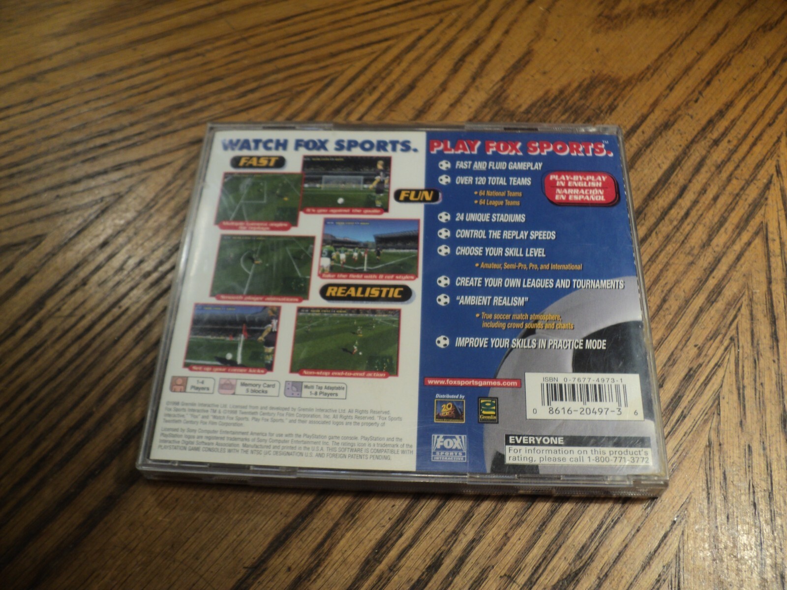 Fox Sports Soccer ’99 (Sony PlayStation 1, 1998) Case & Disc