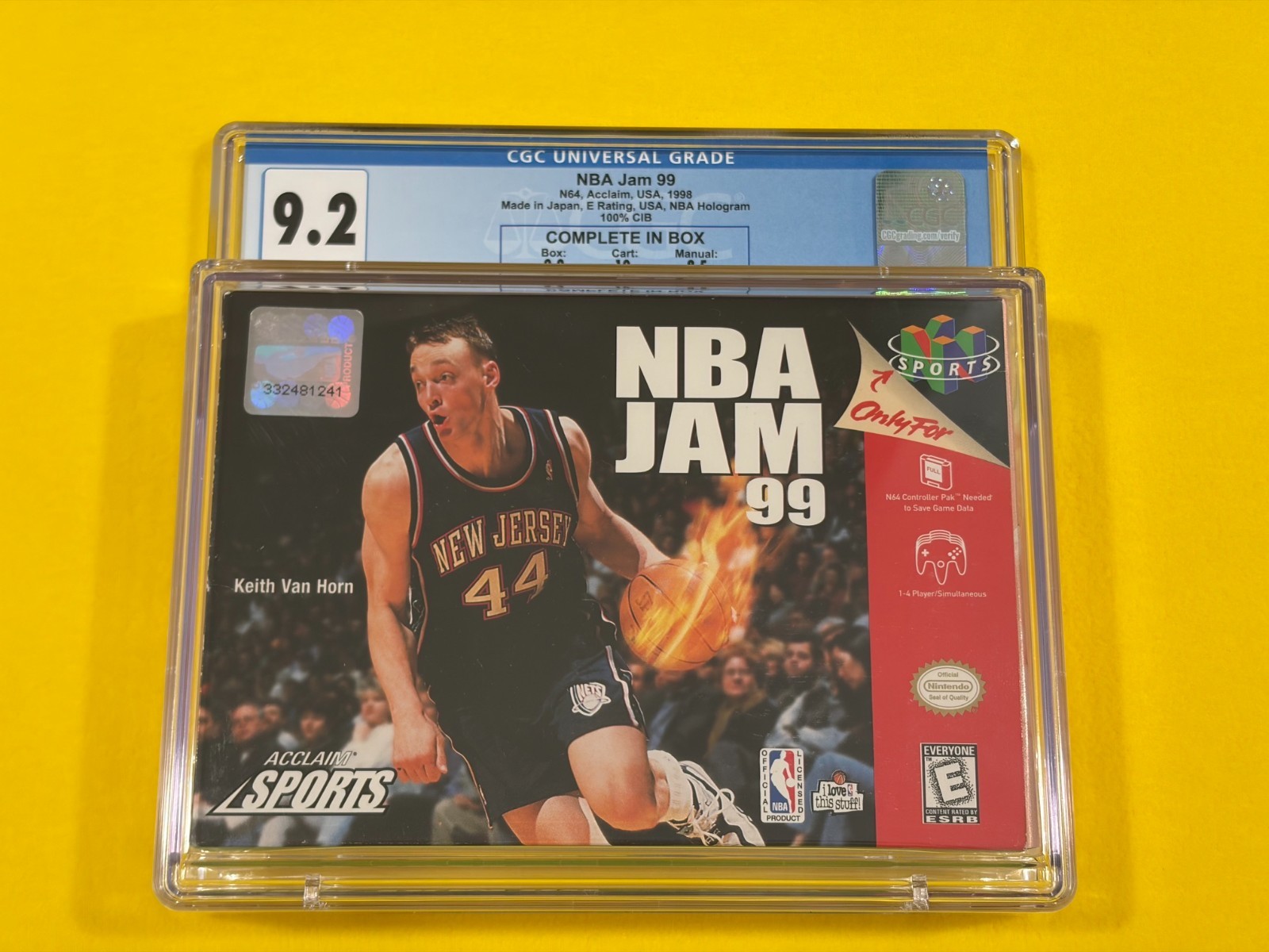 NBA Jam 99 (1st Print, CGC 9.2 w/ 10 GEM Cart!) Nintendo 64 N64 not WATA 😊