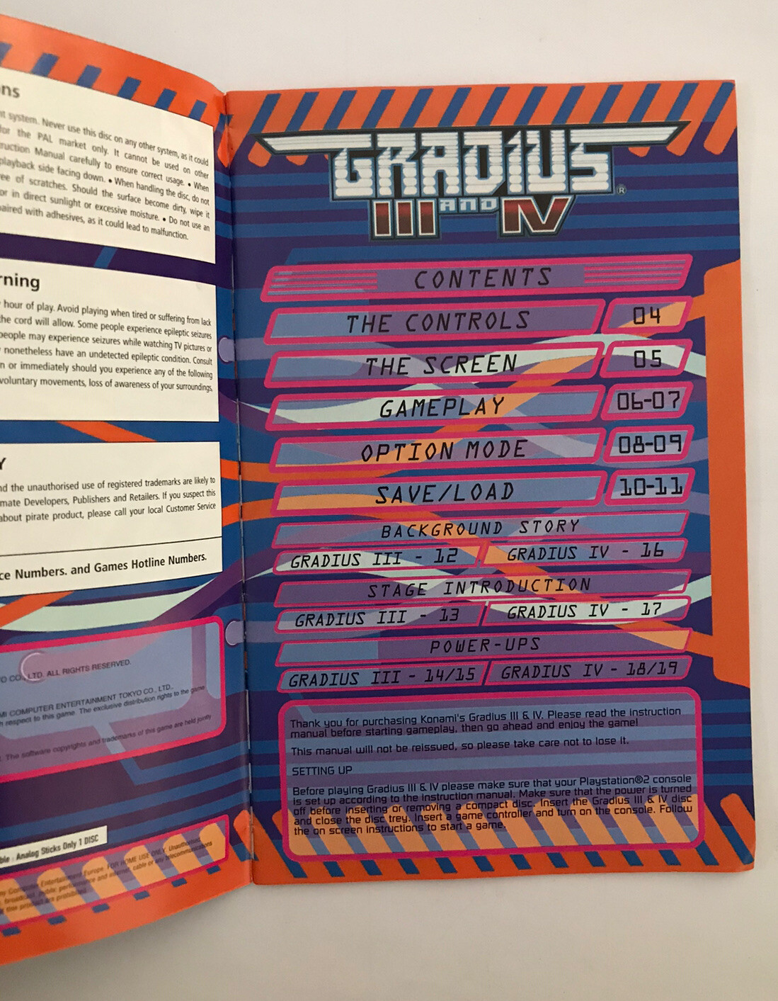 PS2 Gradius III And IV 3 & 4 PLAYSTATION 2 Instruction Manual Pal