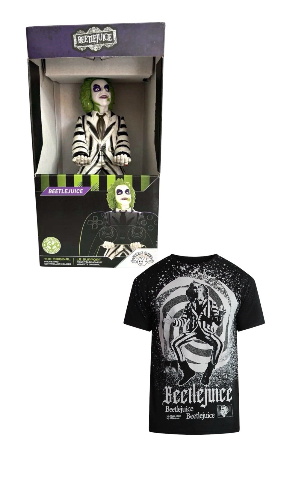Beetlejuice Cable Guys Controller Phone Holder Stand & Shirt BUNDLE New Gaming