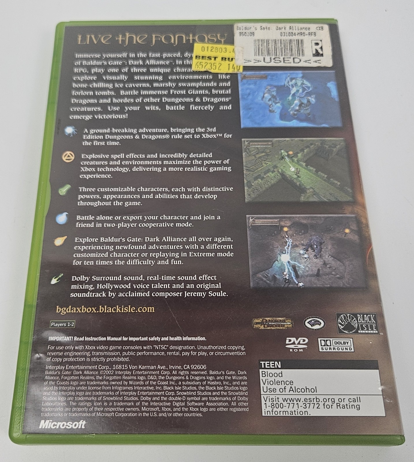 Baldur’s Gate: Dark Alliance (Microsoft Xbox, 2002) With Booklet