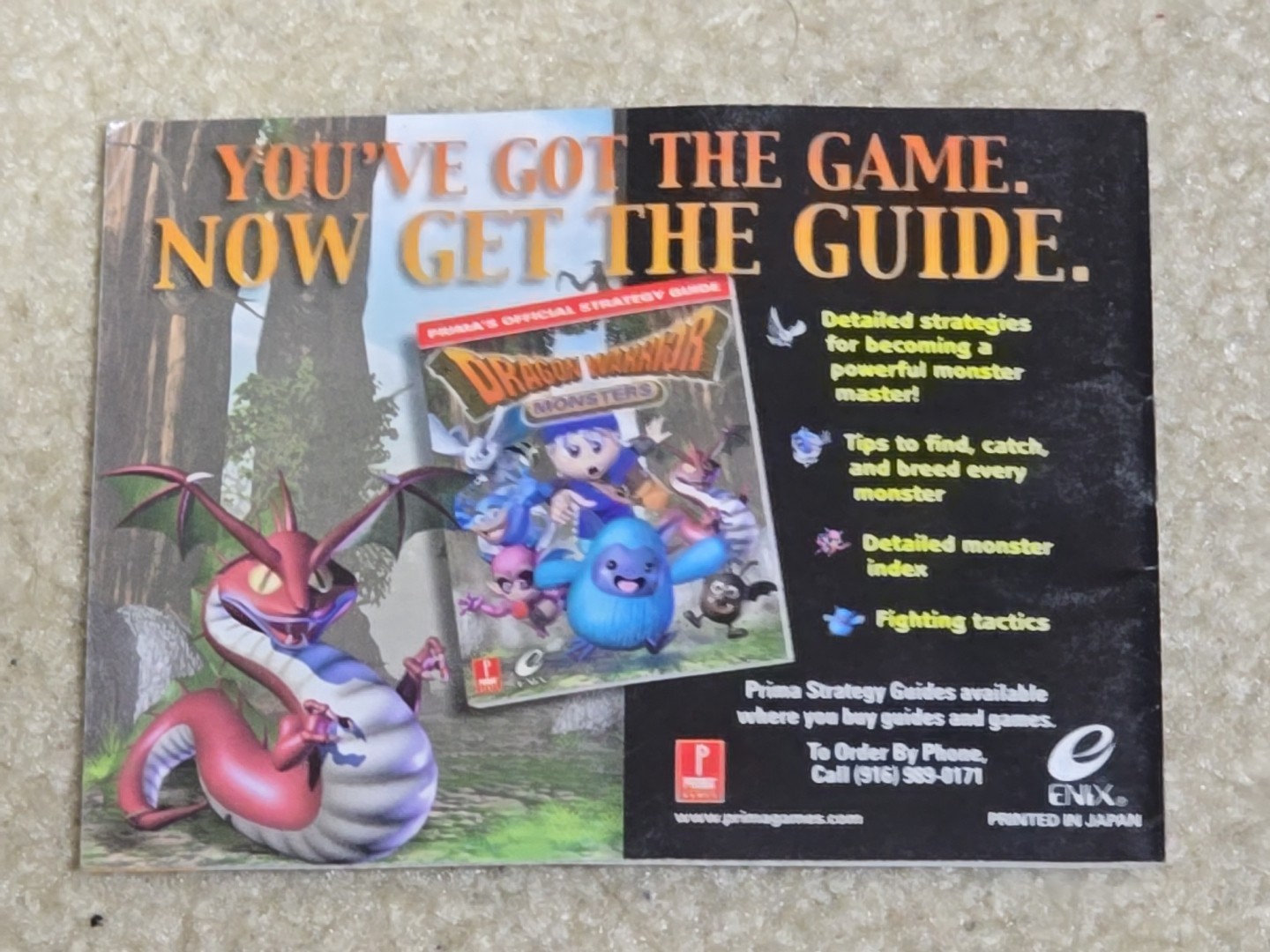 Dragon Warrior Monsters Game Boy Color Gameboy Manual ONLY AUTHENTIC