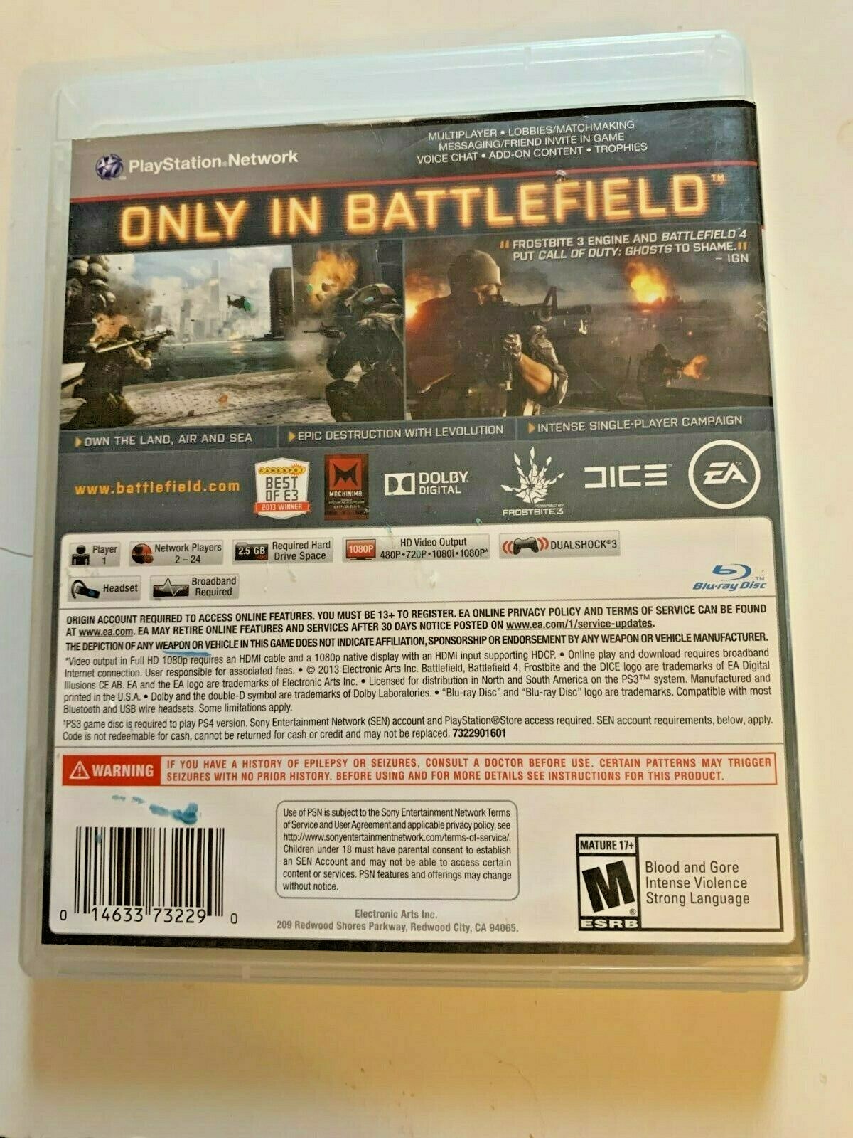 PLAYSTATION 3 PS3 BATTLEFIELD 4 COMPLETE WITH MANUAL IN CASE