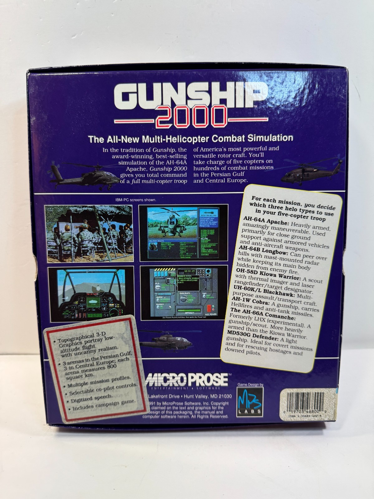 PC BIG BOX Gunship 2000 (PC, 1991) 3.5″ Floppy Version Complete with Inserts