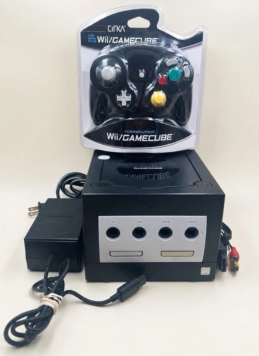 Nintendo GameCube DOL-001 Black Bundle W/ Cords + NEW Controller + AC Adaptor
