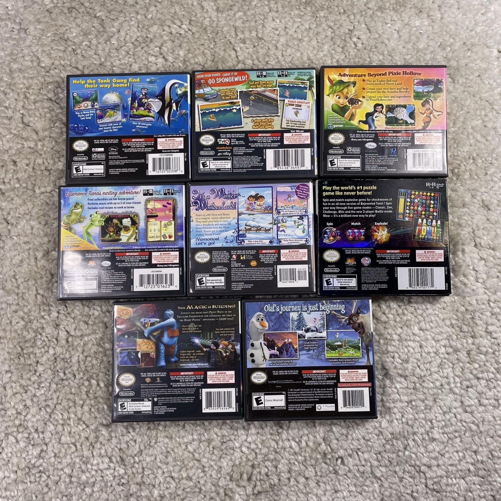 Nintendo DS Video Game Lot 8 Lego Harry Potter Frozen Dora Disney Spongebob Kids