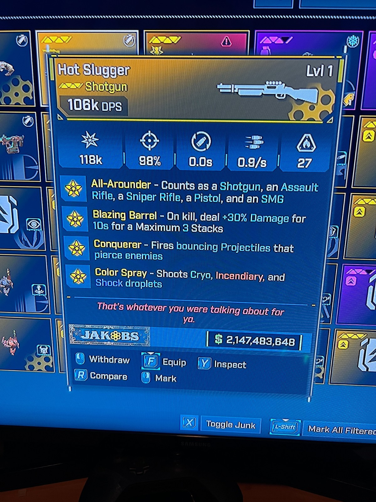 Borderlands 4✨ MODDED LEVEL 1 ONE 106K DPS HOT SLUGGER SHOTGUN BL4 ✅PC-PS-XBOX✨
