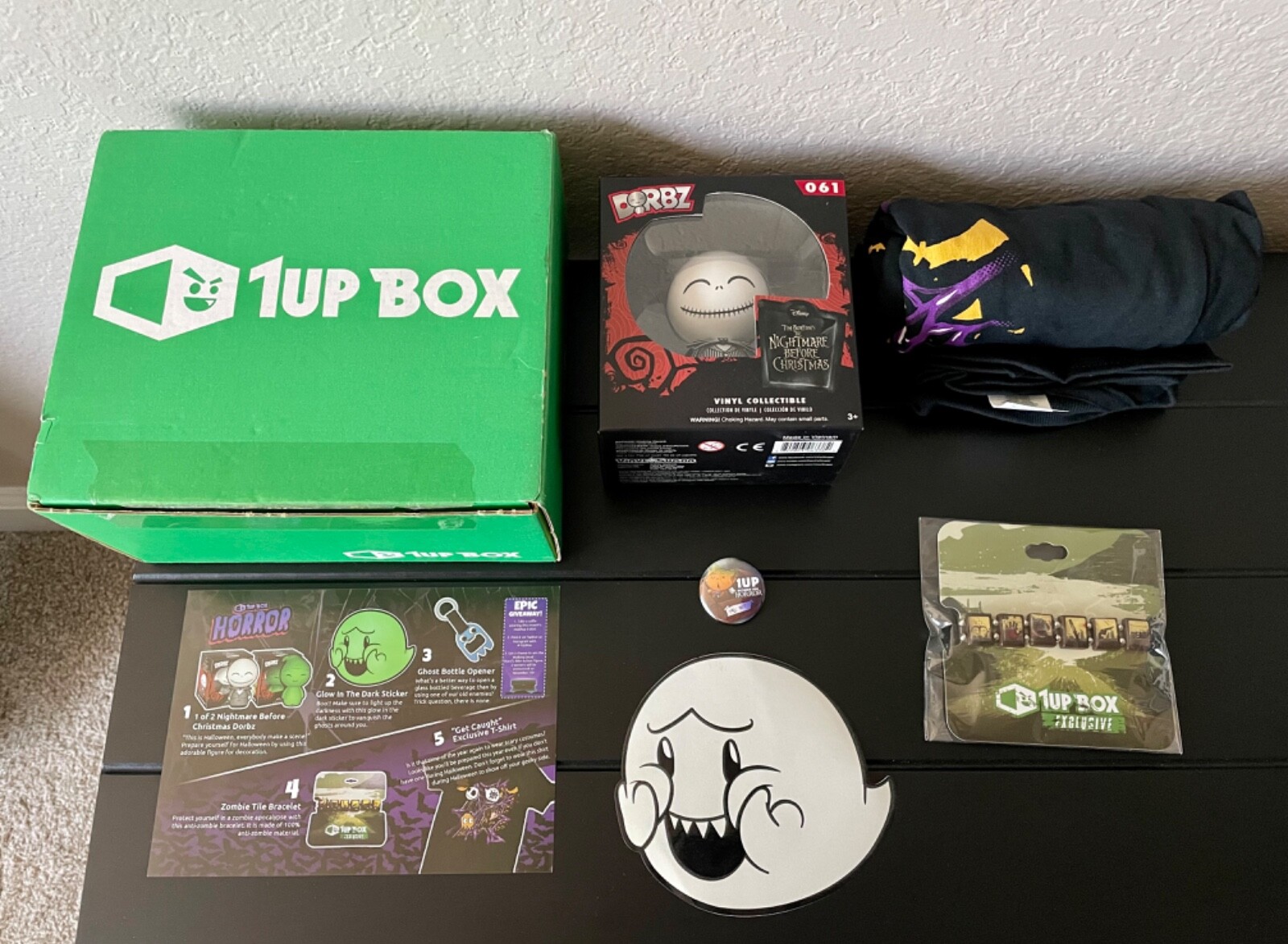 1UP Loot Subscription Box (October 2016) Tshirt, Mario, Dorbz, The Walking Dead