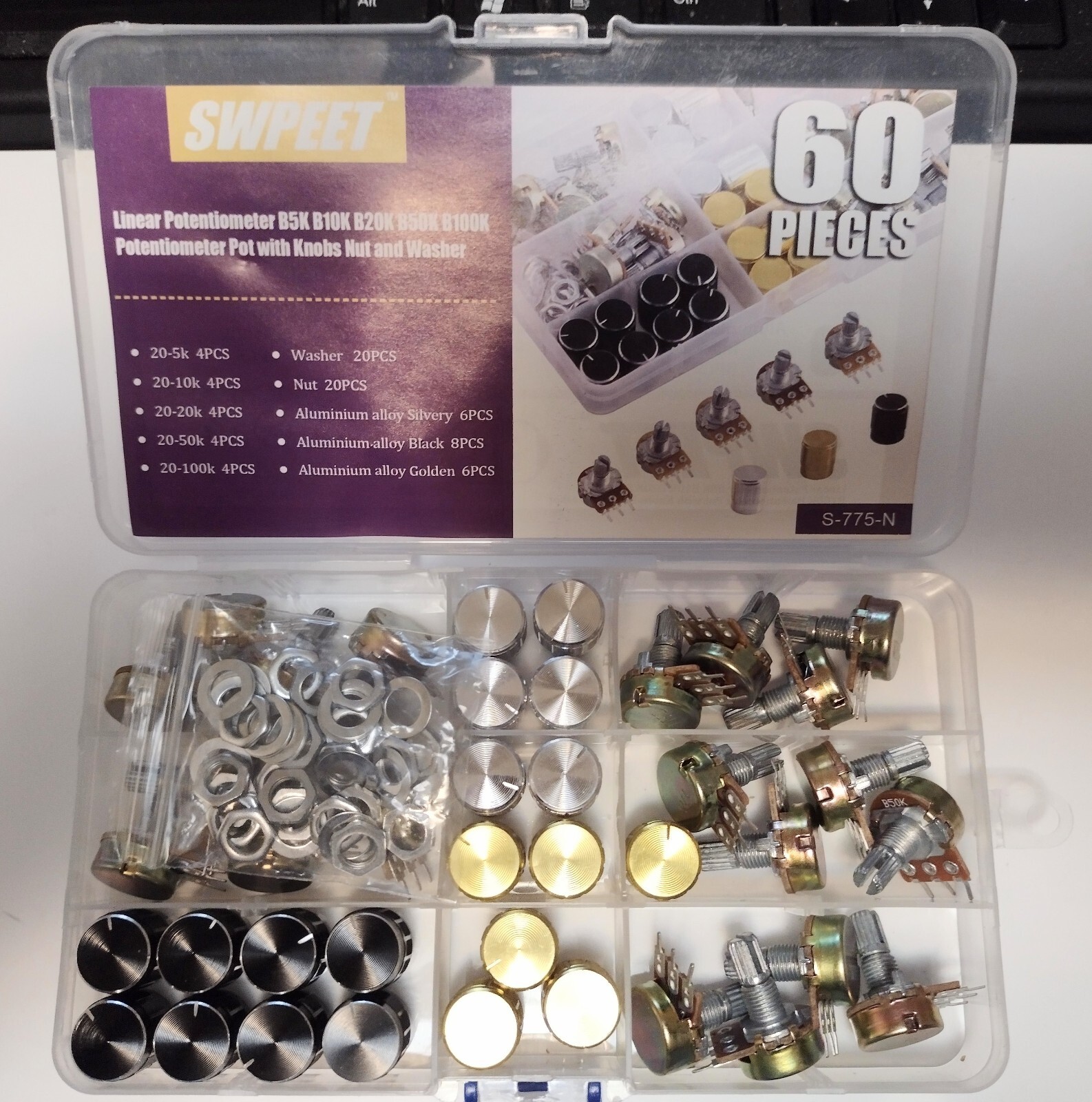 20 piece pack of knurled shaft linear potentiometers – B5k – B100k – new (inv 2)