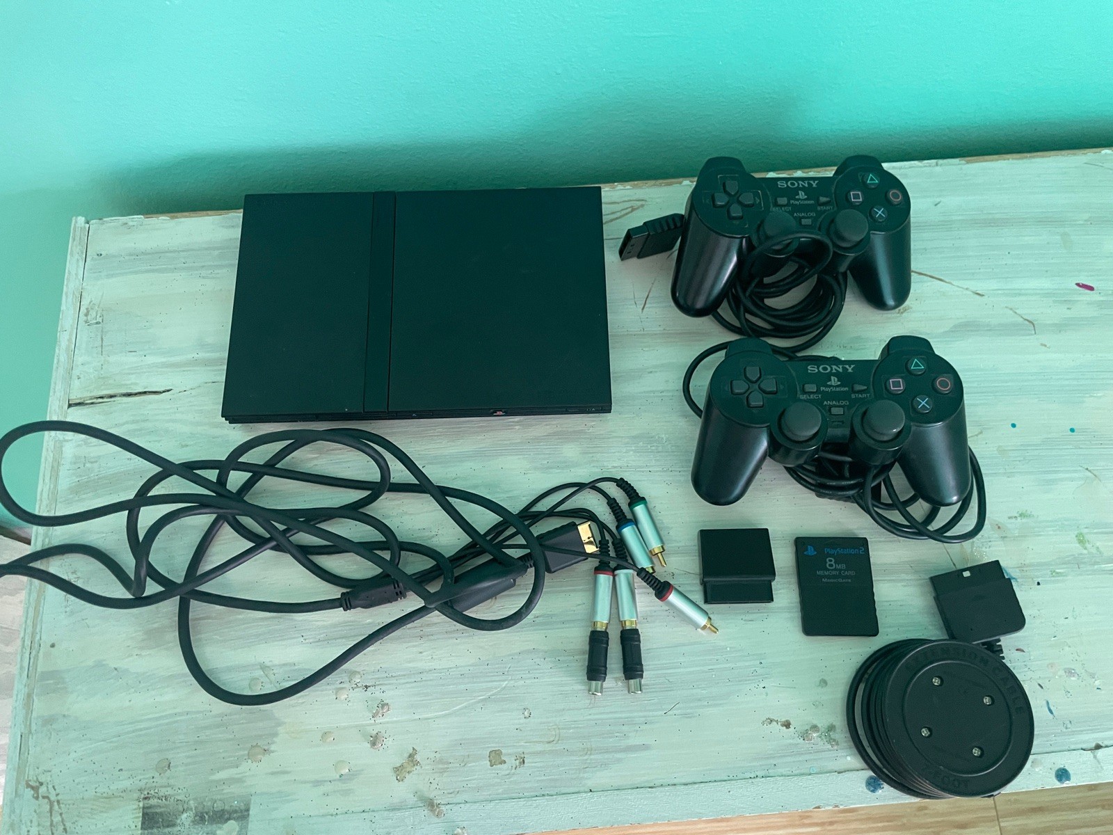 Sony PlayStation 2 PS2 Slim SCPH-77001 Console + 2 OEM Controllers + Memory Card