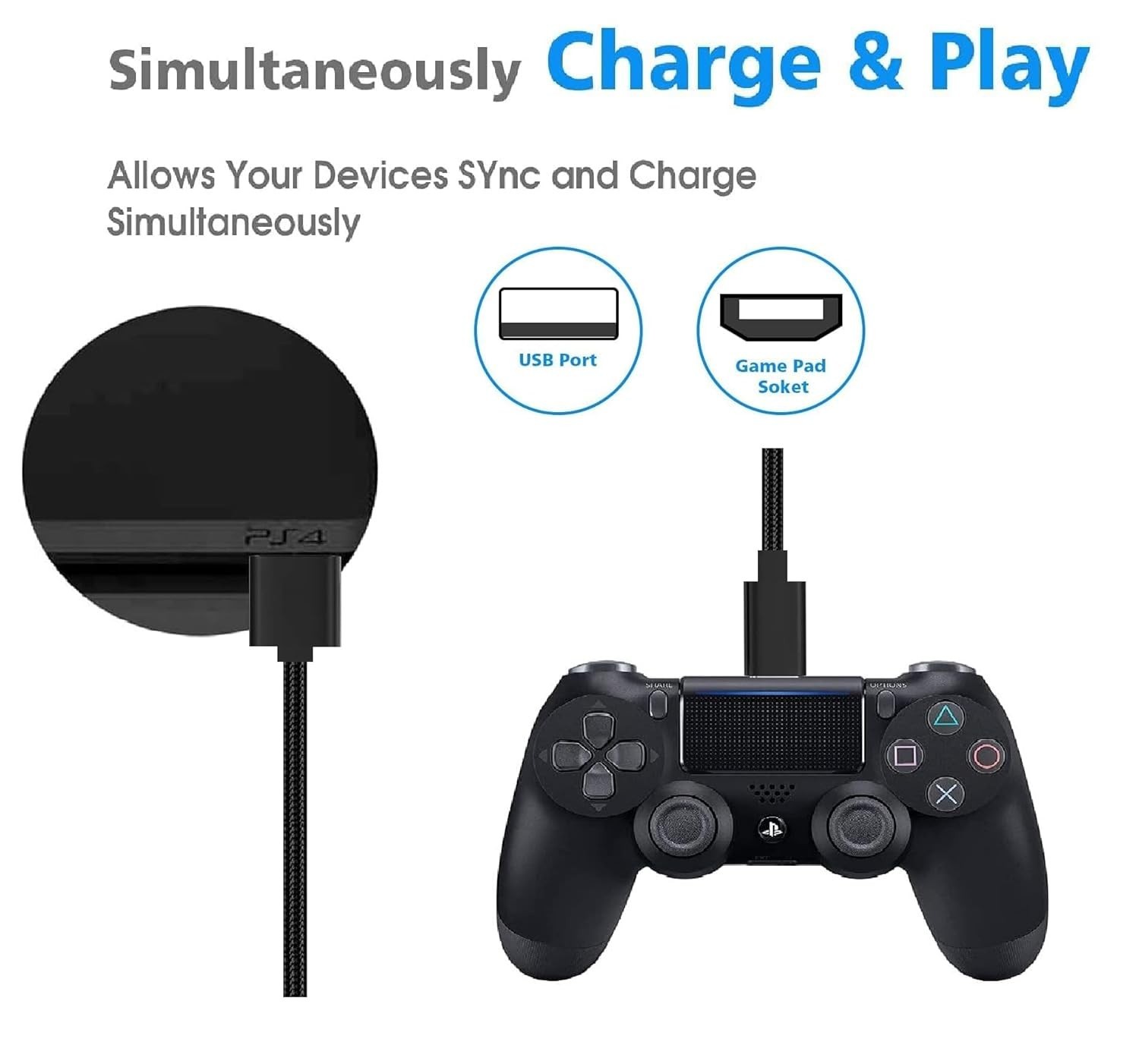 10ft Extra Long PS4 Controller Charger Cable – Play & Charge Convenience