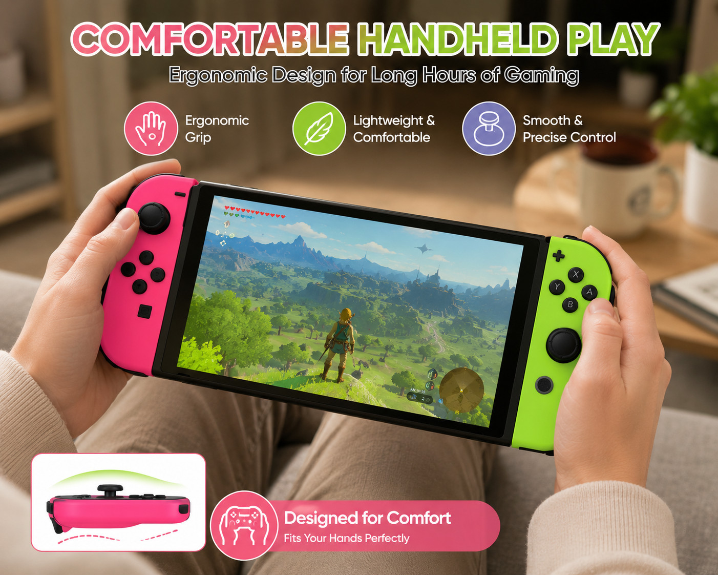 Compatible Wireless Controller Pair for Nintendo Switch L/R Joy Pad Pink Green