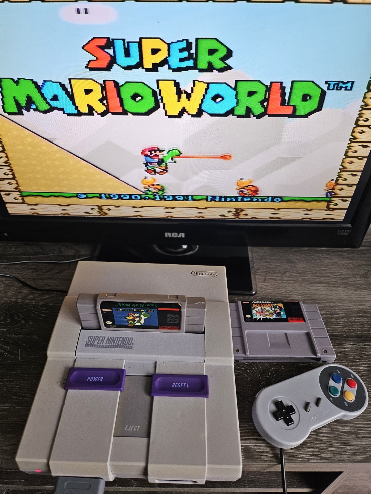 Super Nintendo SNES Bundle with Super Mario All-stars Game