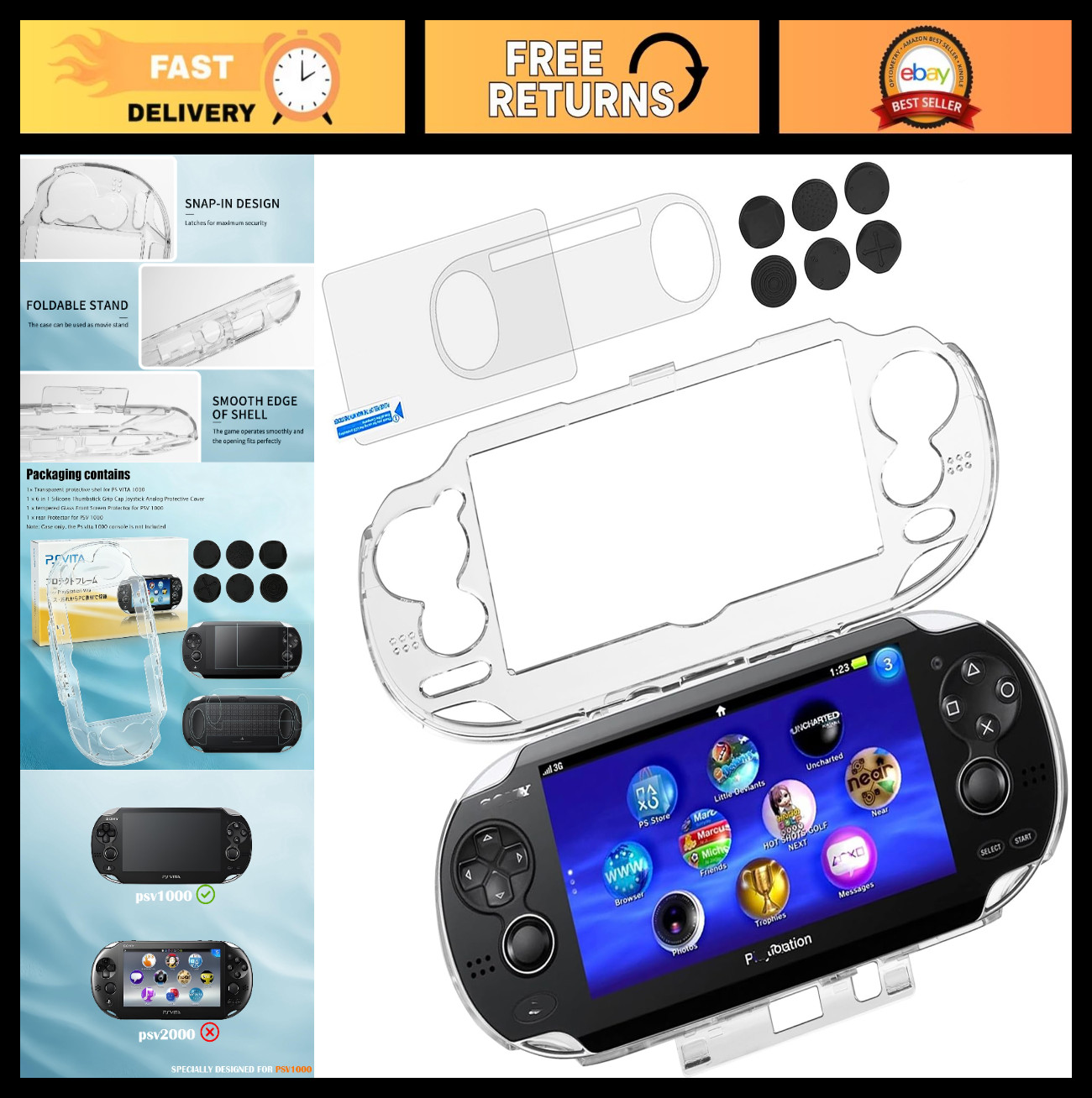 Ultra Clear Hard Shell Protective Case for Sony PS Vita 1000 Console – Durable S
