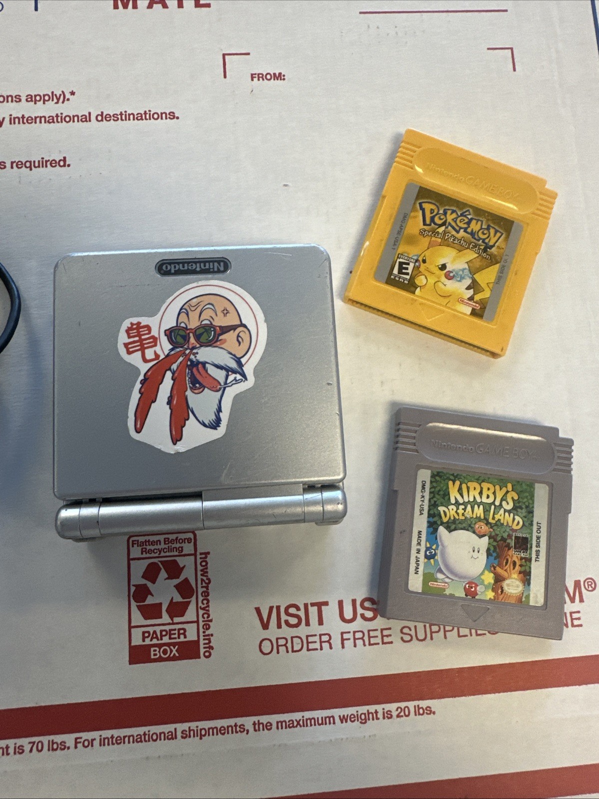 Nintendo Game Boy Advance SP Silver AGS-001 W/ Pokemon Pikachu Edition & Kirby!