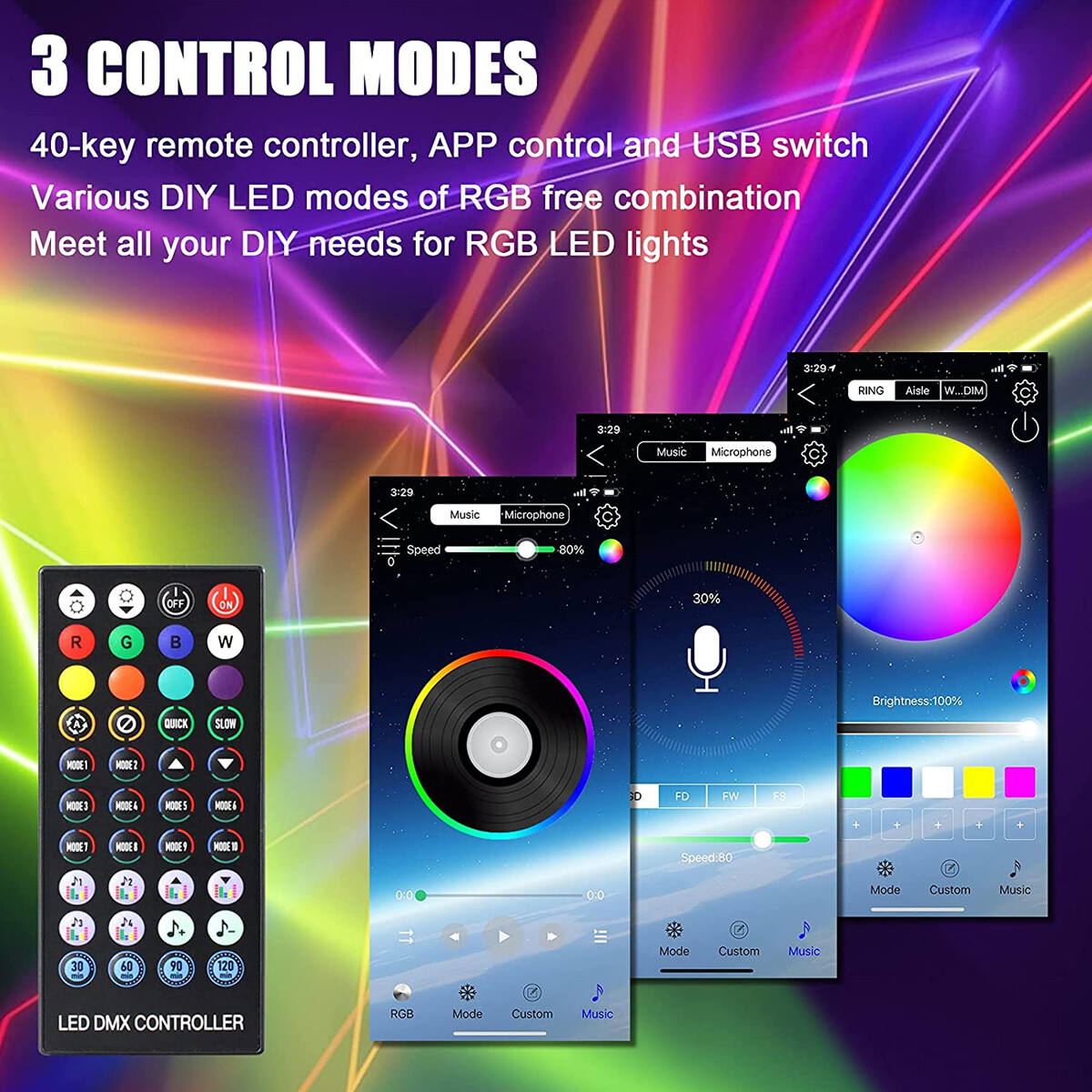 For PS5 Console USB 5050 RGB LED Light Strip Kit Sync Music 8 Colors 400 Effects