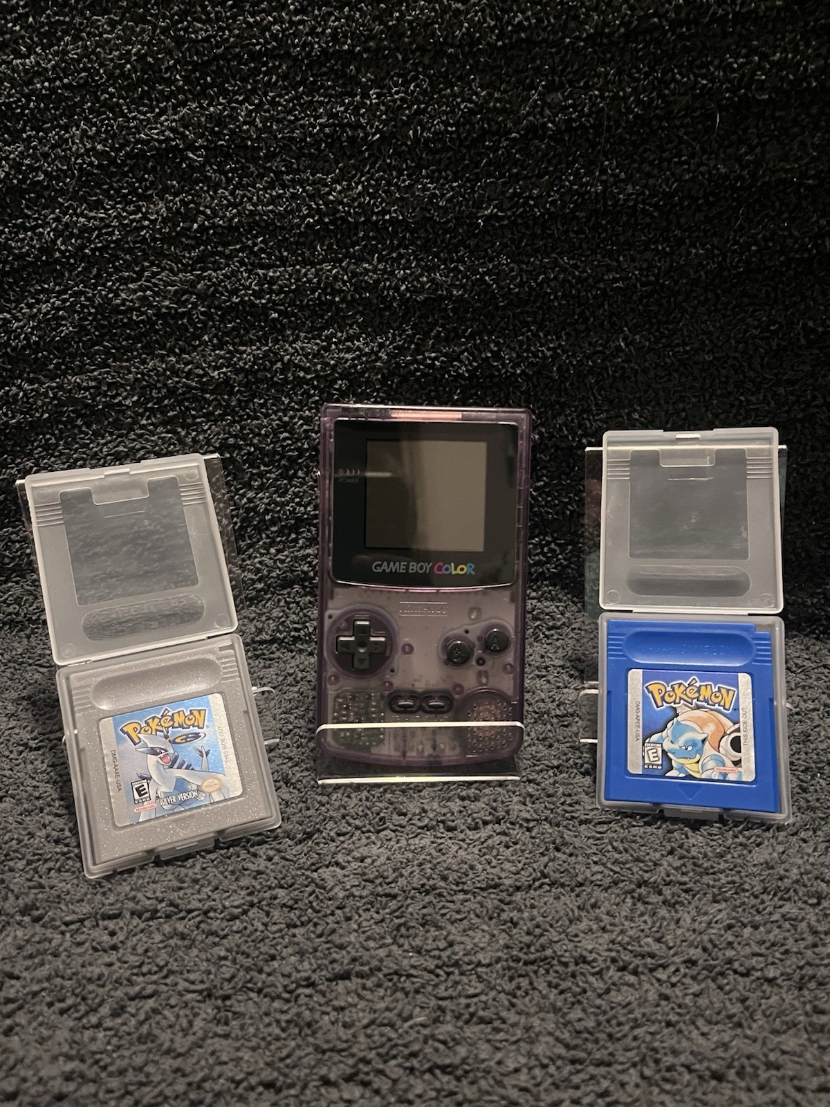 Game Boy Color Atomic Purple OEM Mint Condition+Silver GAME CARD&Blue GAME CARD