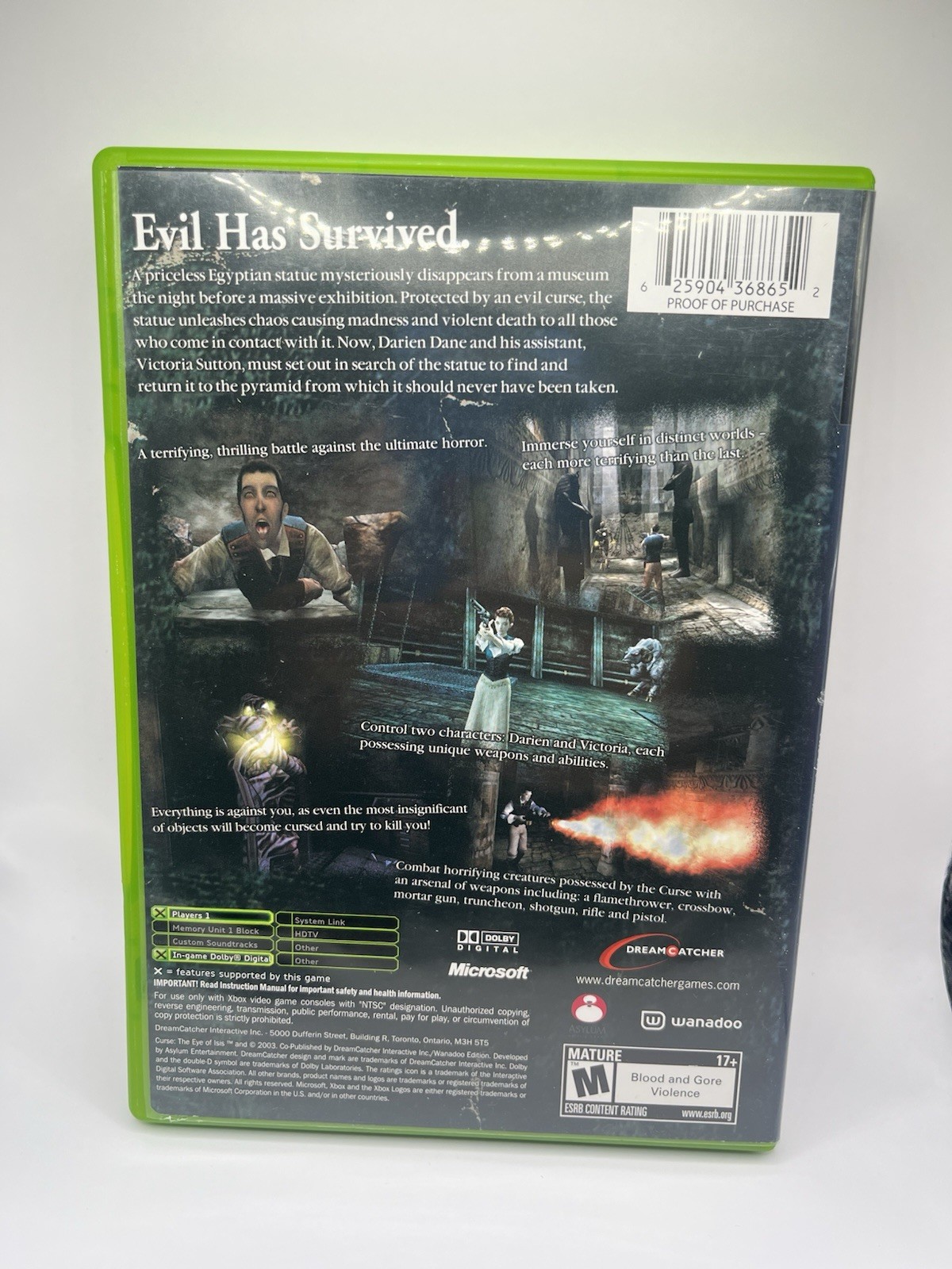 DreamCatcher Curse: The Eye of Isis Xbox 2003 M Survival Horror NTSC-U/C Manual