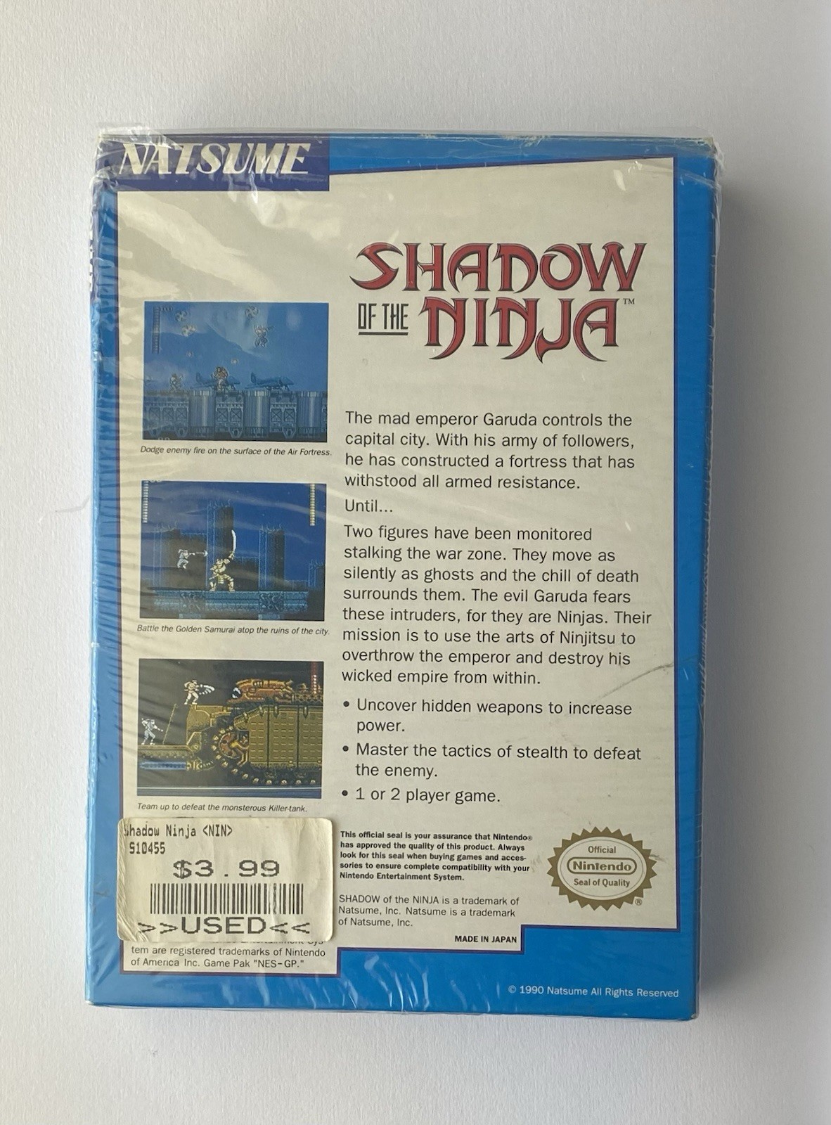 Nintendo Entertainment System -Shadow of the Ninja NES-Natsume 1990 -Semi-Sealed