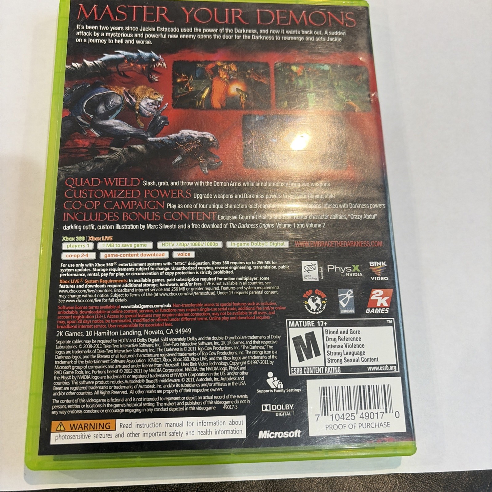The Darkness II – (Microsoft Xbox 360, 2012) Complete