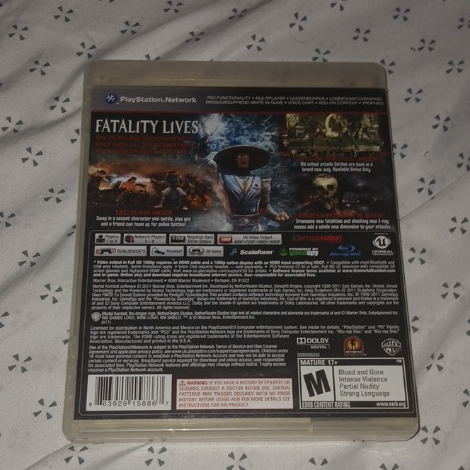 WB Games Mortal Kombat Sony PlayStation 3 PS3 2011 M NTSC-U/C Manual Case