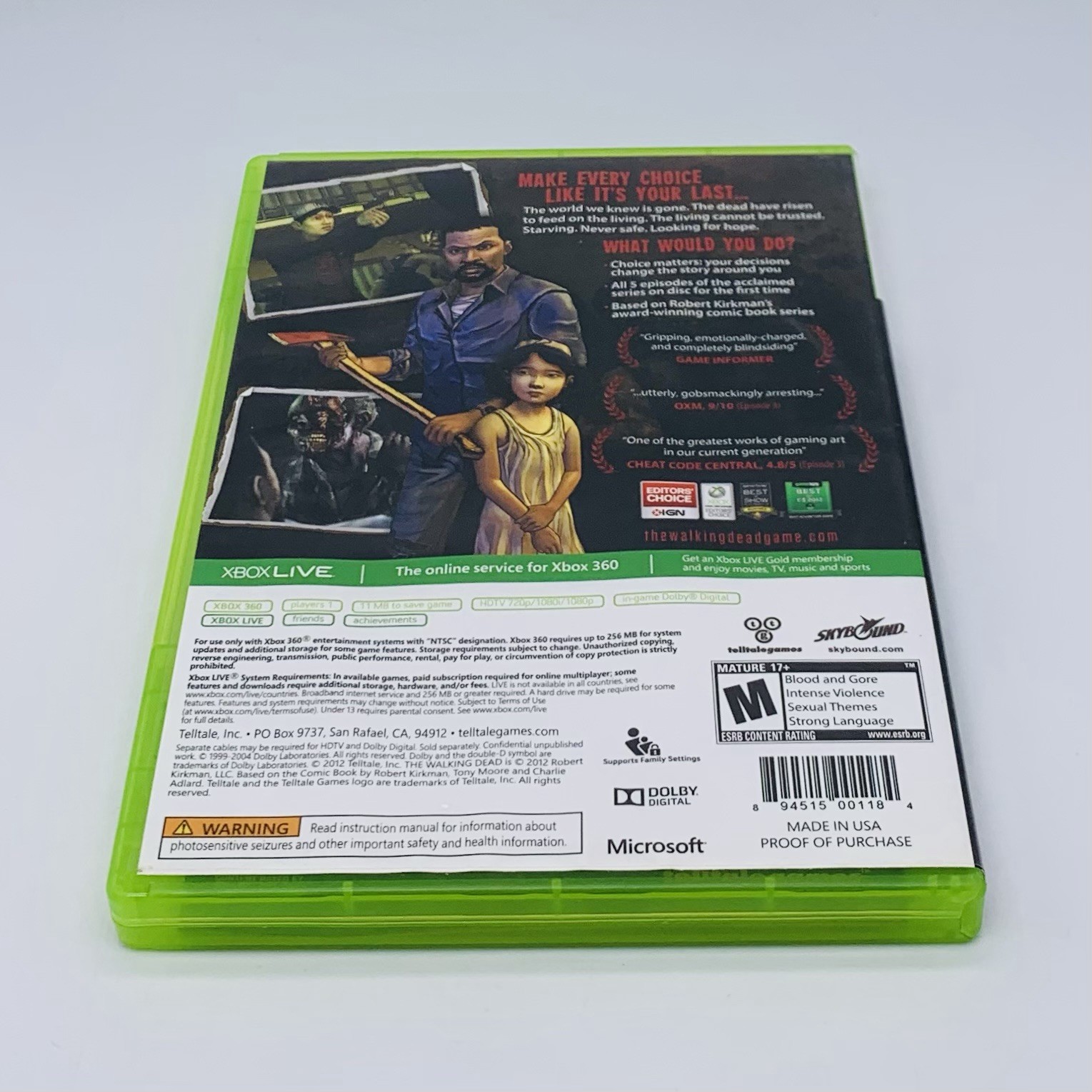 The Walking Dead Xbox 360, 2012 Telltale Games – Complete with Manual CIB Tested