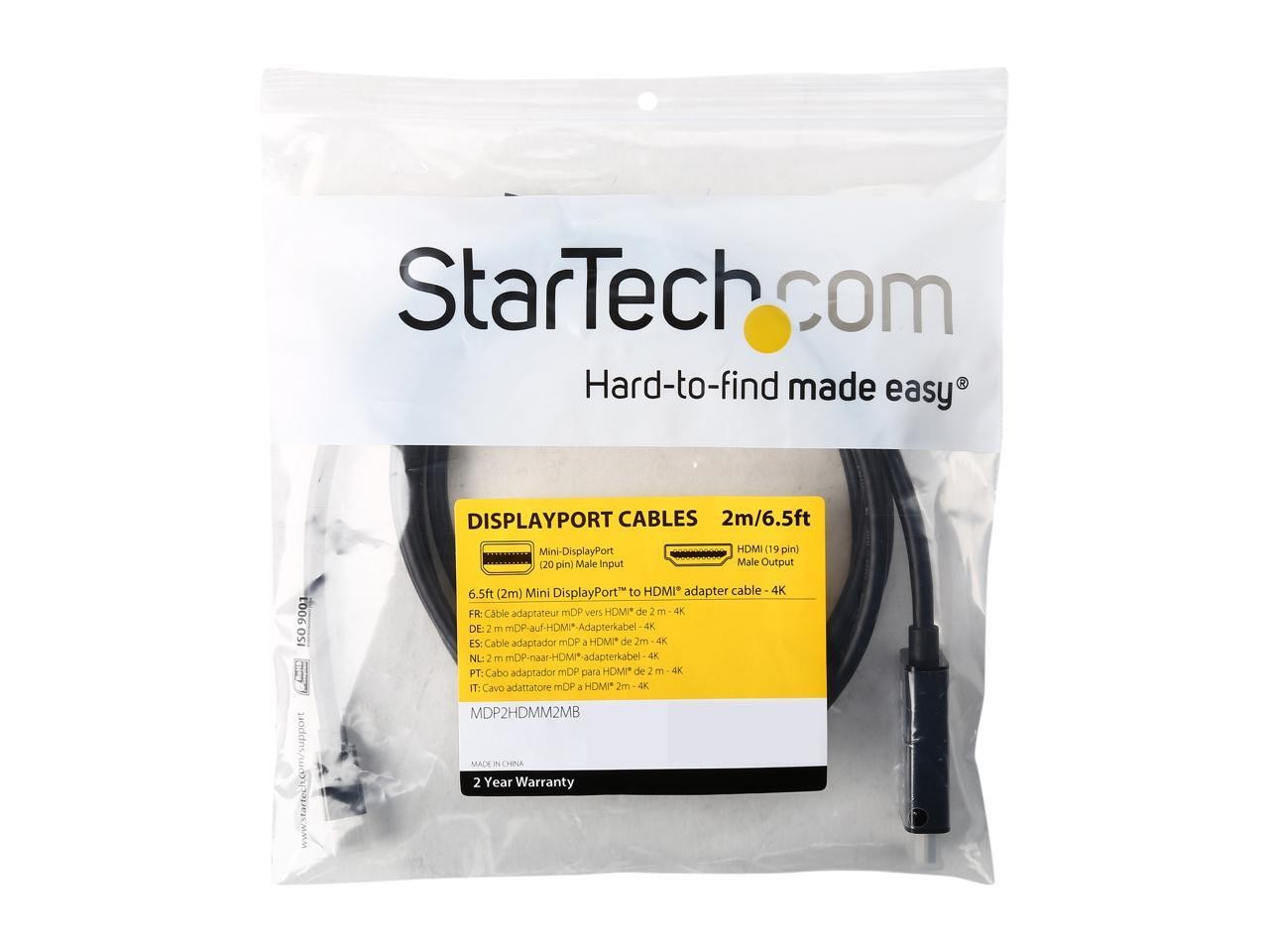StarTech.com Model MDP2HDMM2MB Mini DisplayPort to HDMI converter cable – 4K