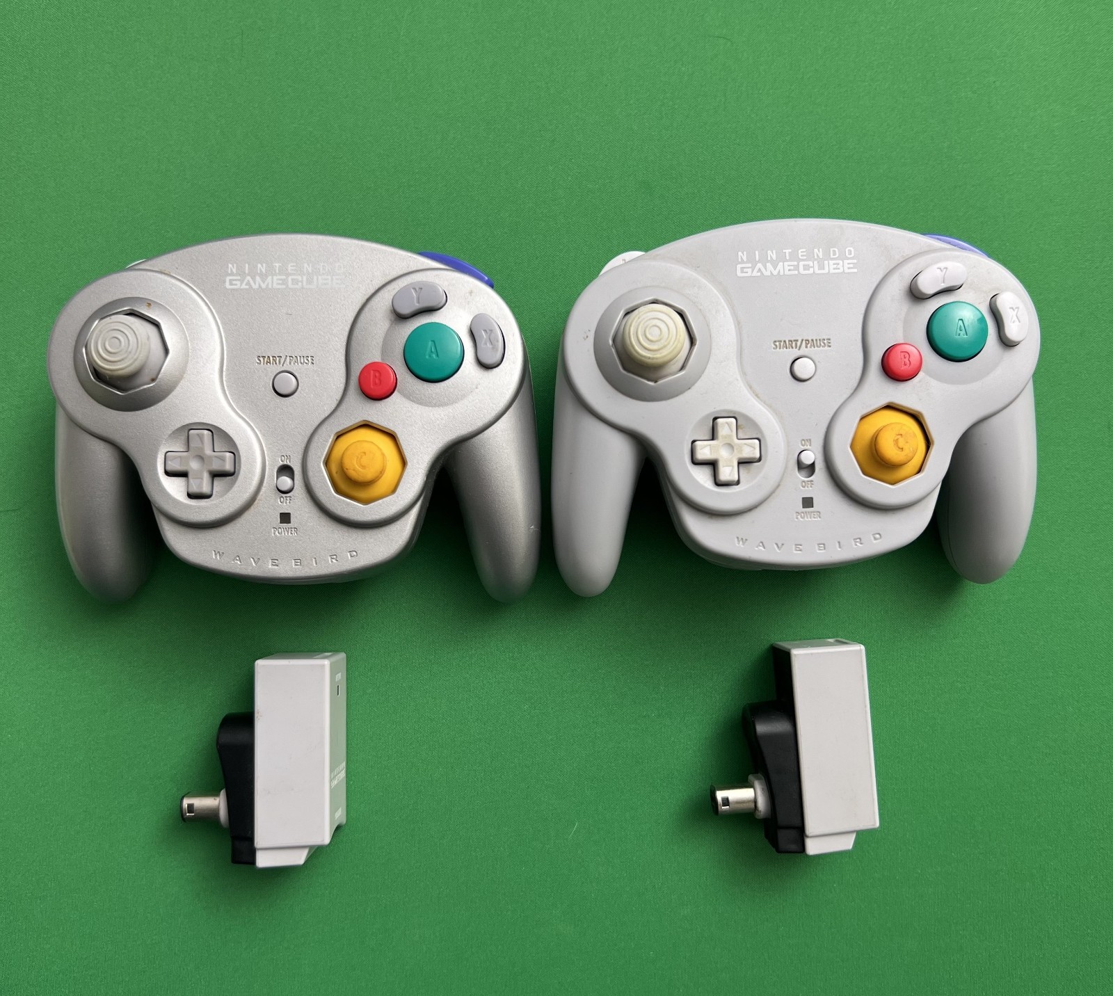 x2 Tested GameCube Wavebird Wireless Controllers + Receivers No Battery Covers