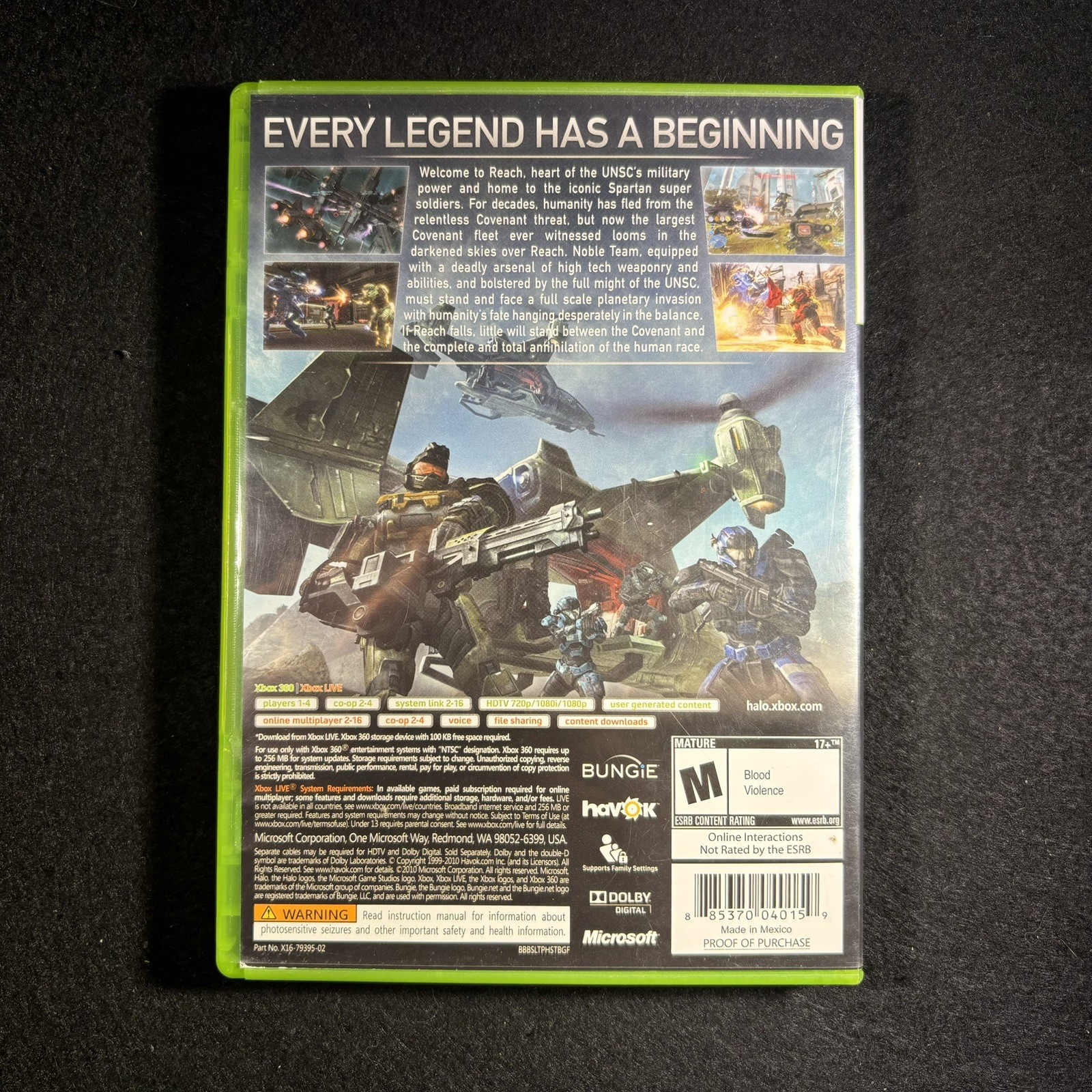 Halo: Reach (Xbox 360) + CASE M NTSC-U/C 2010 Microsoft Bungie