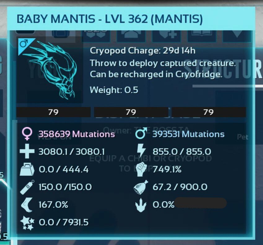 ARK ASCENDED PVE OFICIAL PAIR BABY MANTIS BLACK ID79 TOP STATUS PC/XBOX/PS5