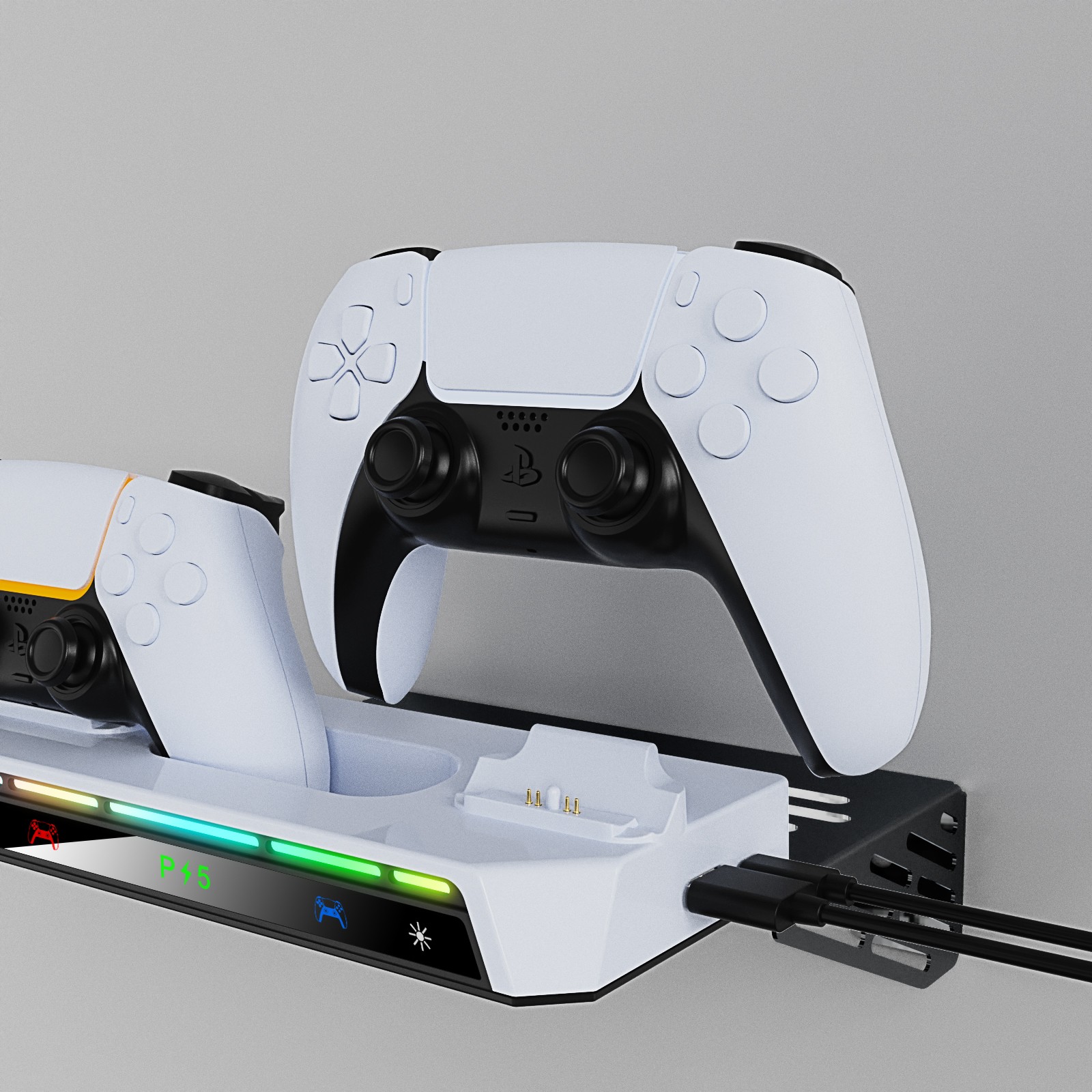 For PS5 Slim Console Wall Mount PS5 Gamepad Holder with RGB Light Triangle Stand