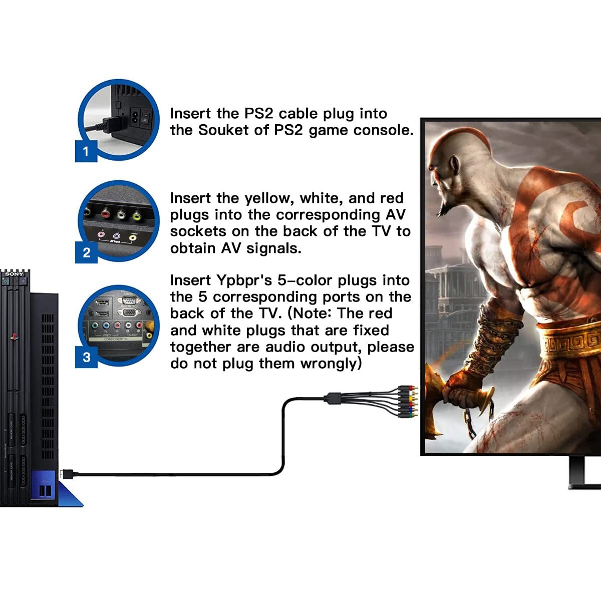 PlayStation 1/2/3 (PS1/PS2/PS3) Ypbpr Component + RCA Compsite Video Cable （2…