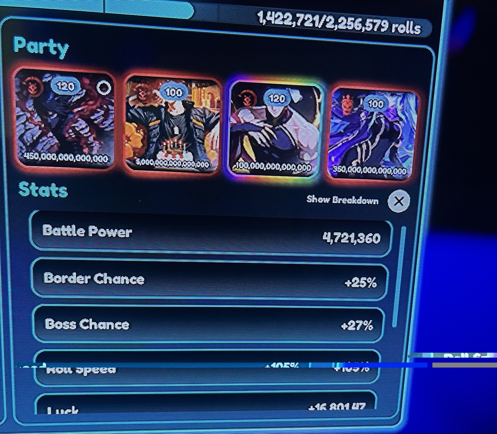 Anime Card Clash | 1 IN 5 Q | | | Luck 14K | Battle Power 4.7 M | Roblox