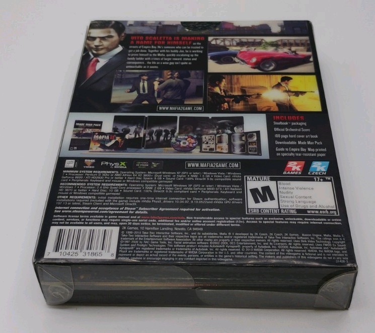 Mafia II Collector’s 2010 PC DVD Edition Steel book – Complete In Box Authentic