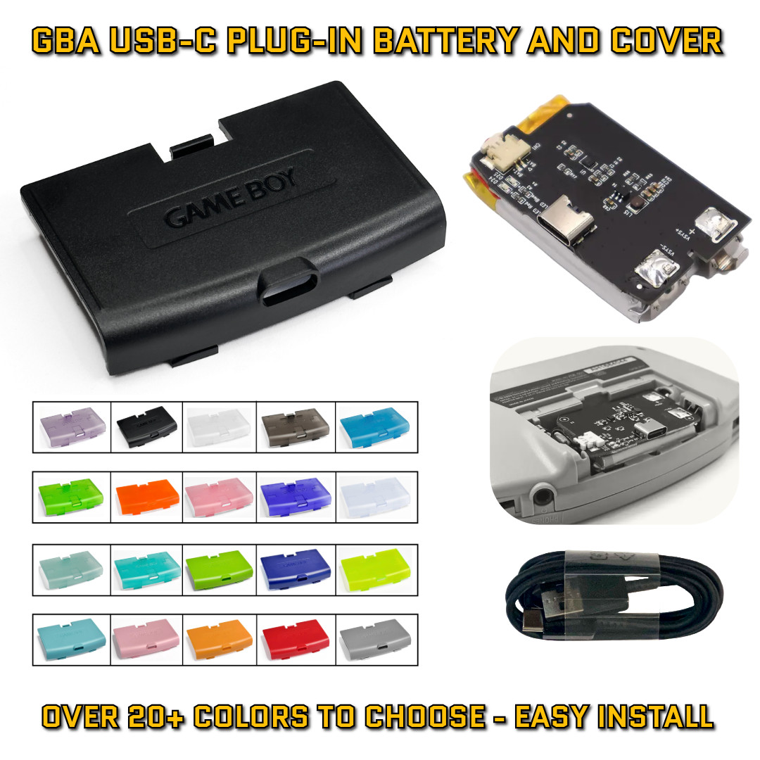 Game Boy Advance GBA Rechargeable Battery USB-C 1800 mAh 3.7 V w/ Battery Cover