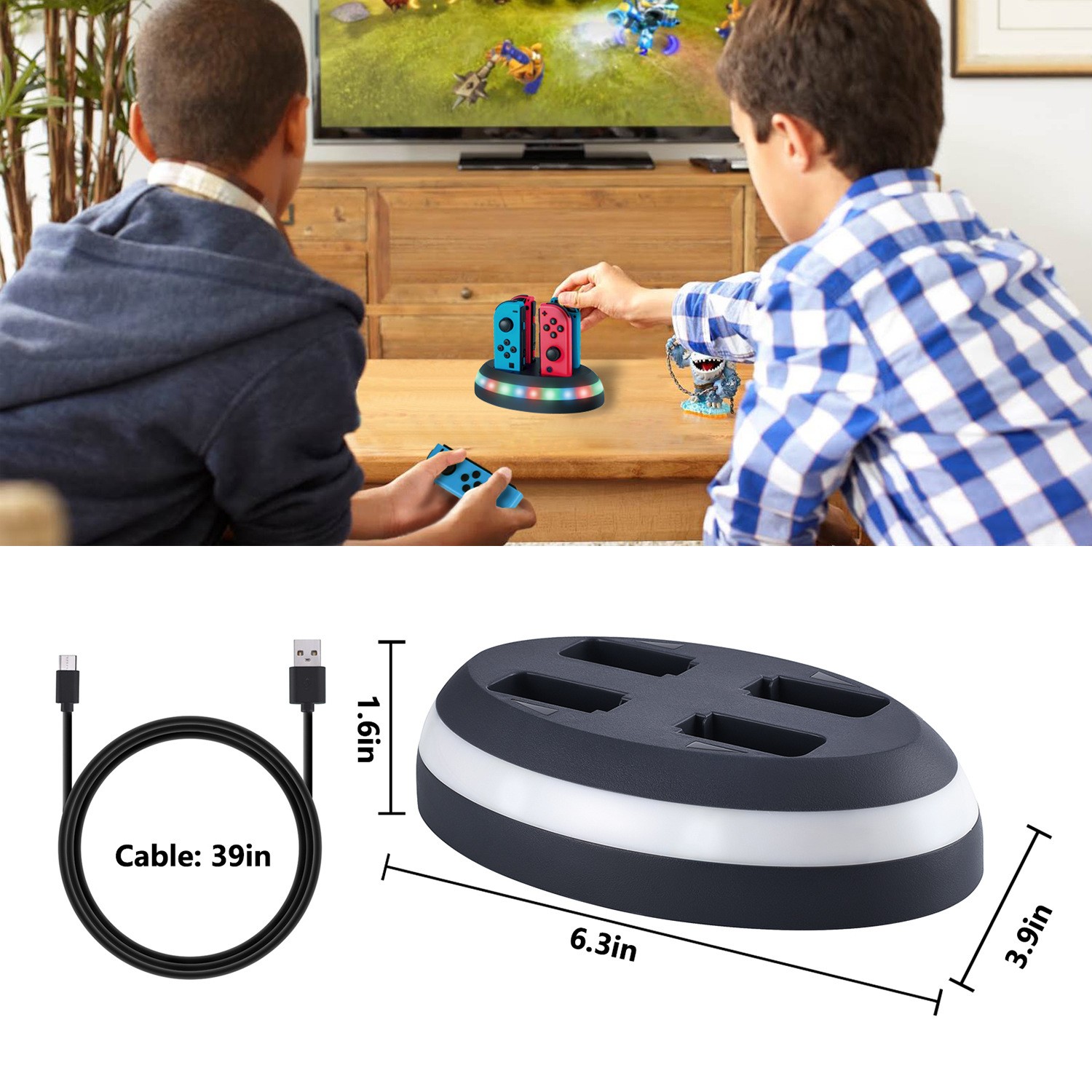 4 Slot Charging Stand DC 5V 2A Fast Charge Dock For Switch Joy-Con Gamep