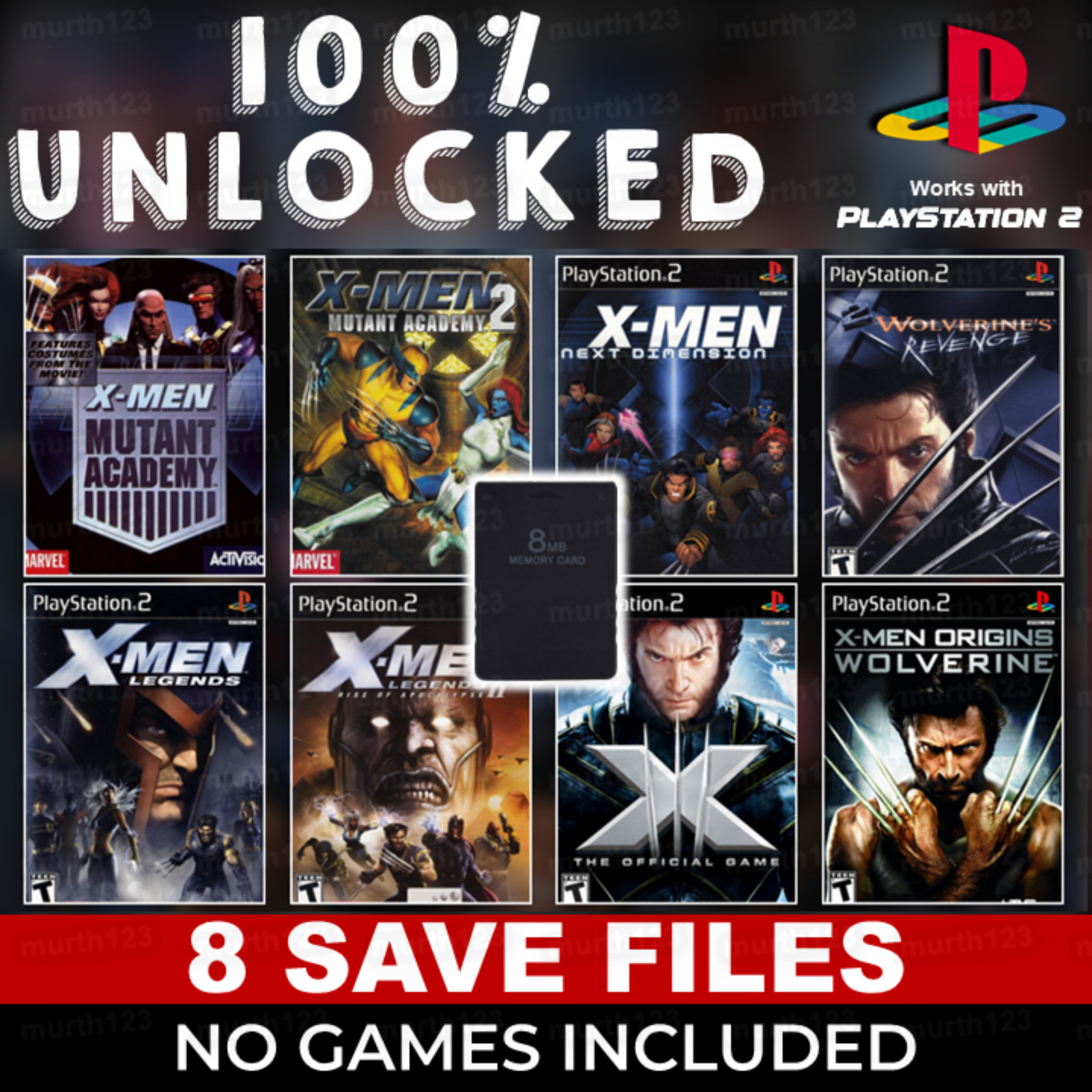 X-Men Origins Wolverine Legends PS1 PS2 Memory Card 100% Completed Unlocked Save
