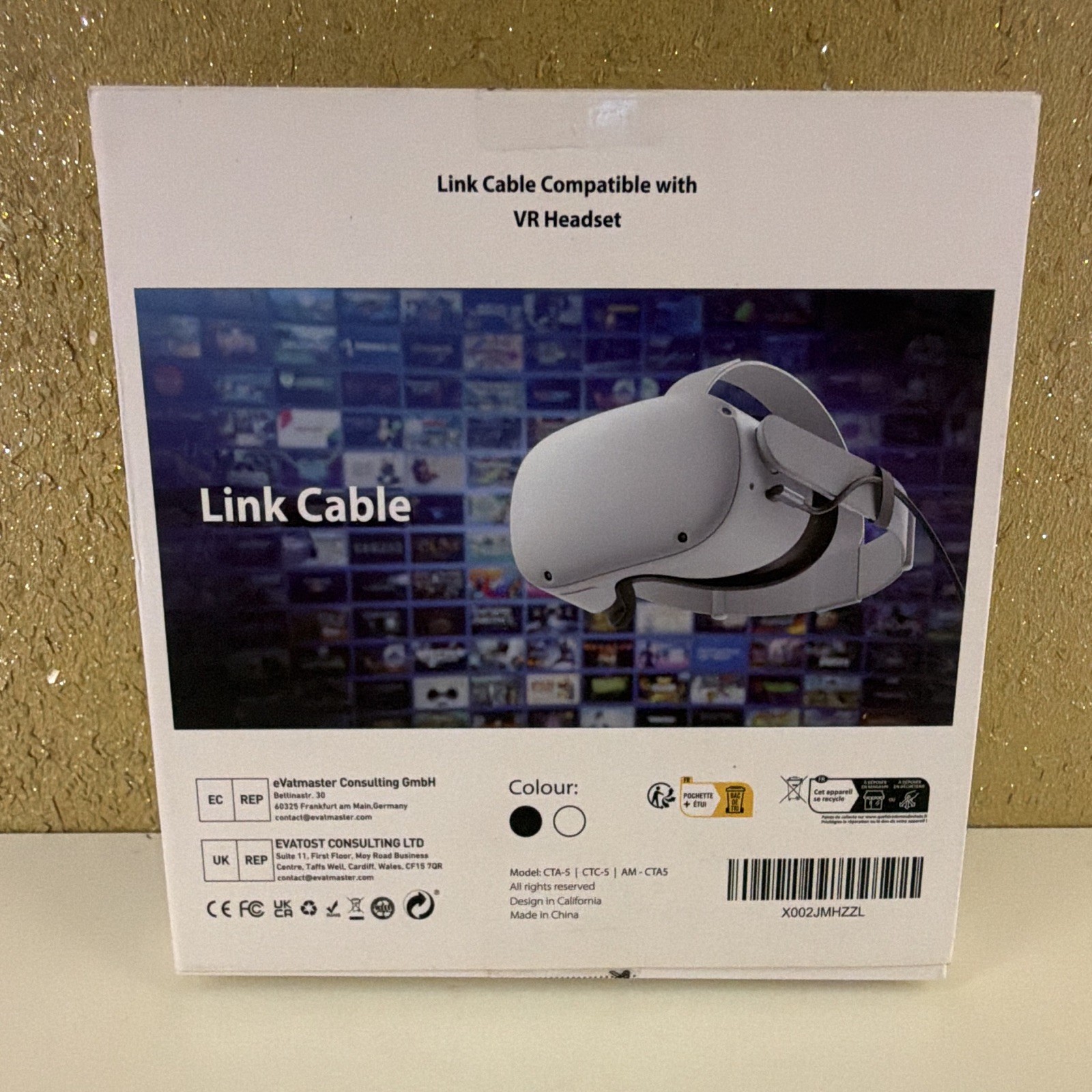 VR Headset PC Link Cable Wired 16ft/5m Black/White Compatible CTA-5 CTC-5