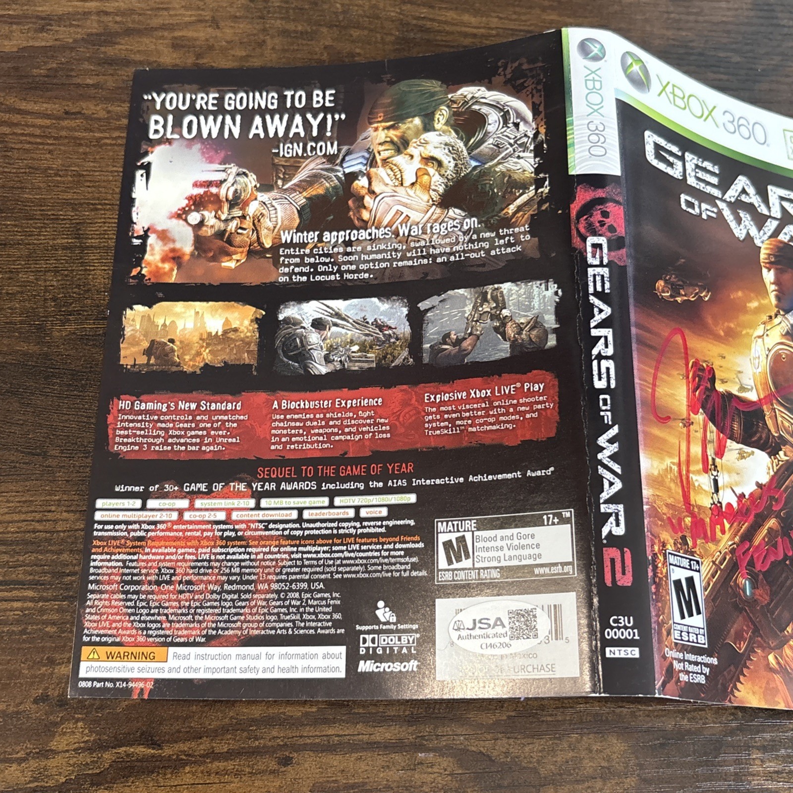 Gears of War 2 Signed Video Game John DiMaggio MARCUS FENIX JSA Xbox 360