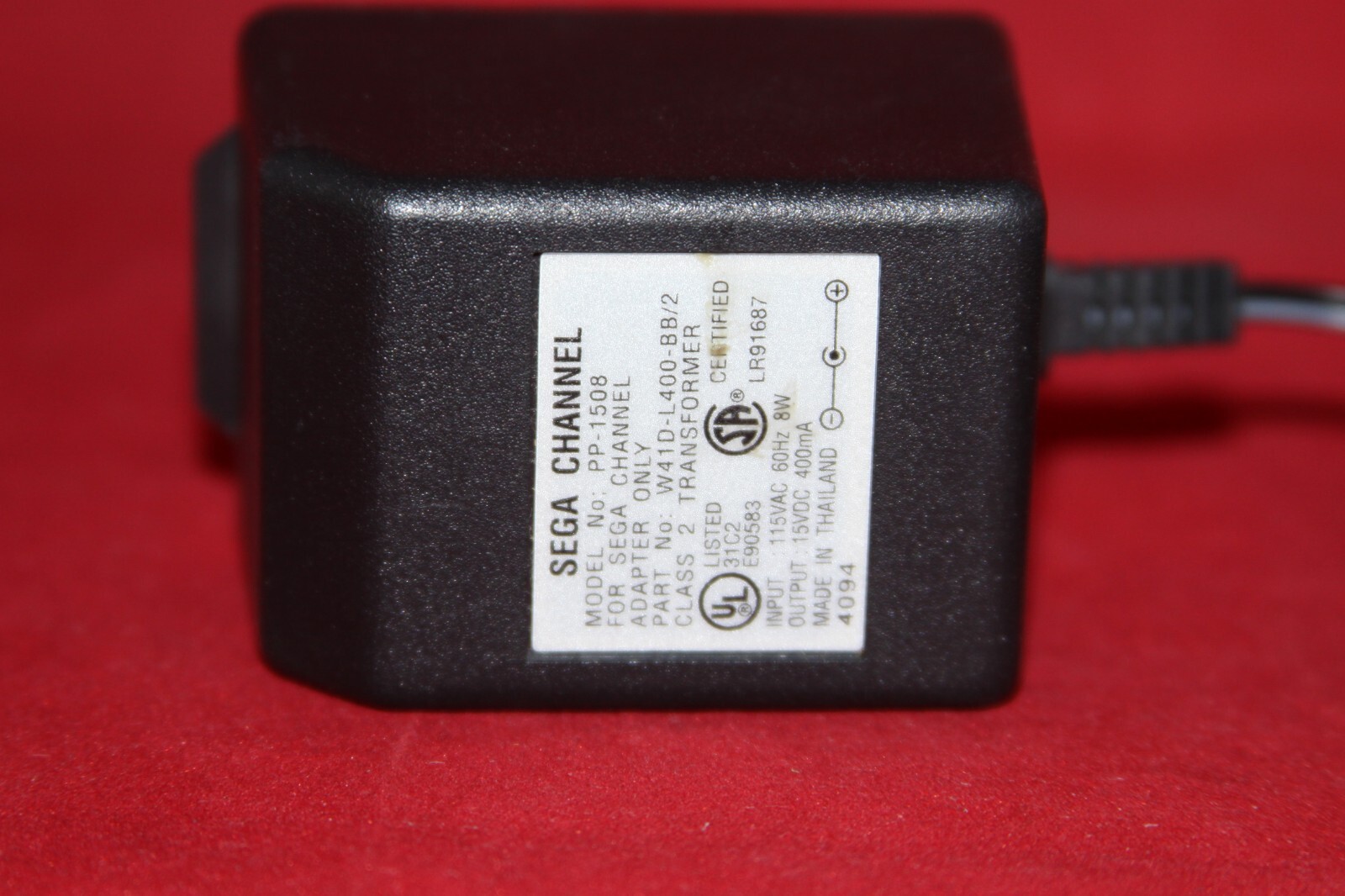 AC Adapter Only for Sega Channel, Model PP-1508, 15VDC, 400mA