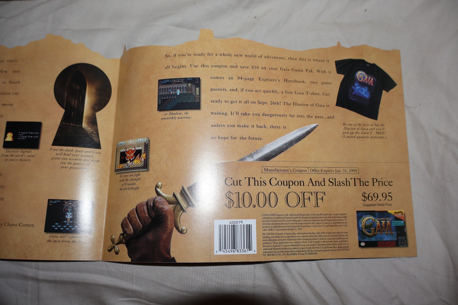 Super Nintendo SNES Illusion of Gaia Fold Out Flyer Insert PROMO