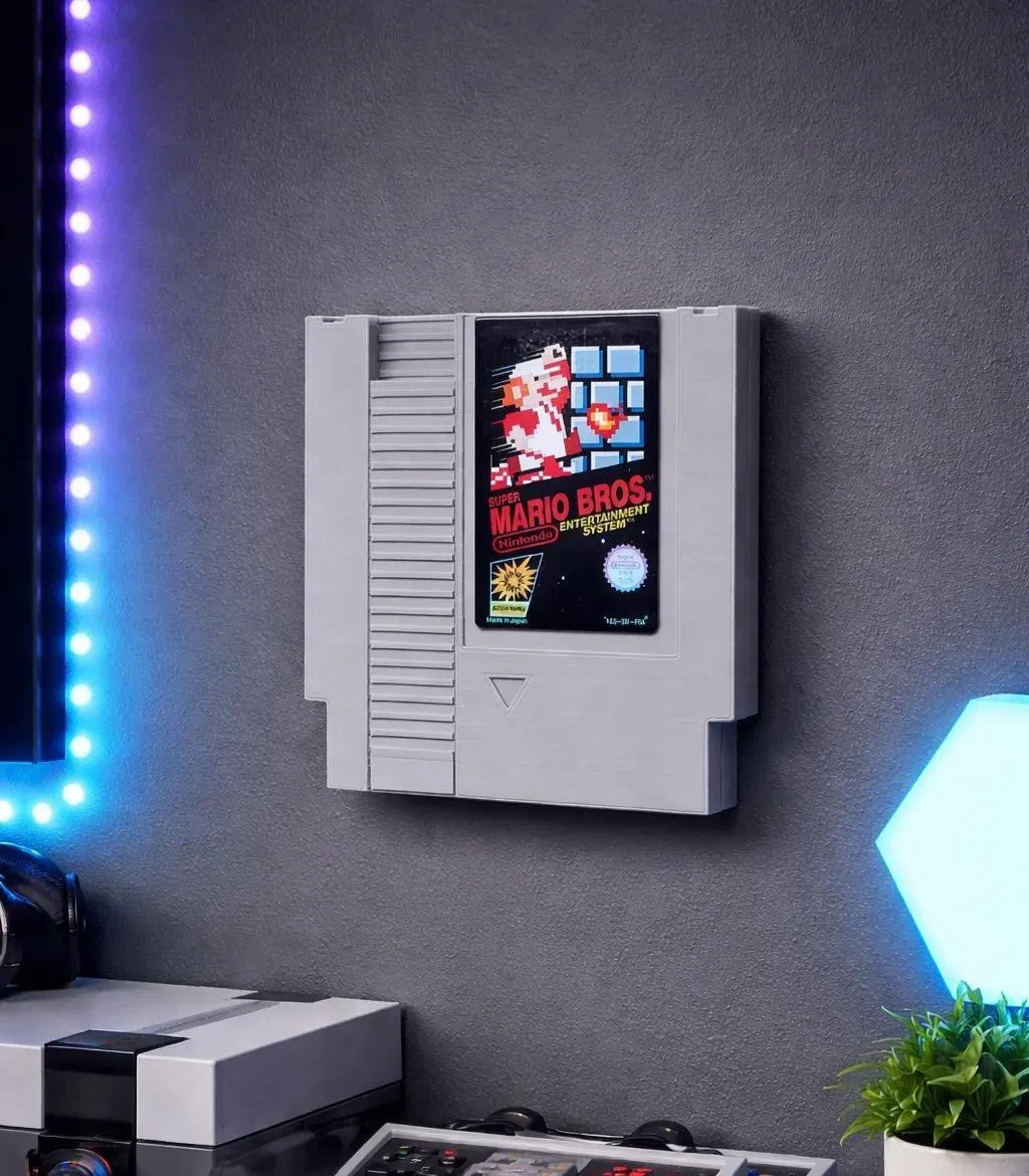 Retro NES Cartridge Wall Art – 8×8 Inch Nintendo Mario Bros. Inspired Game Decor