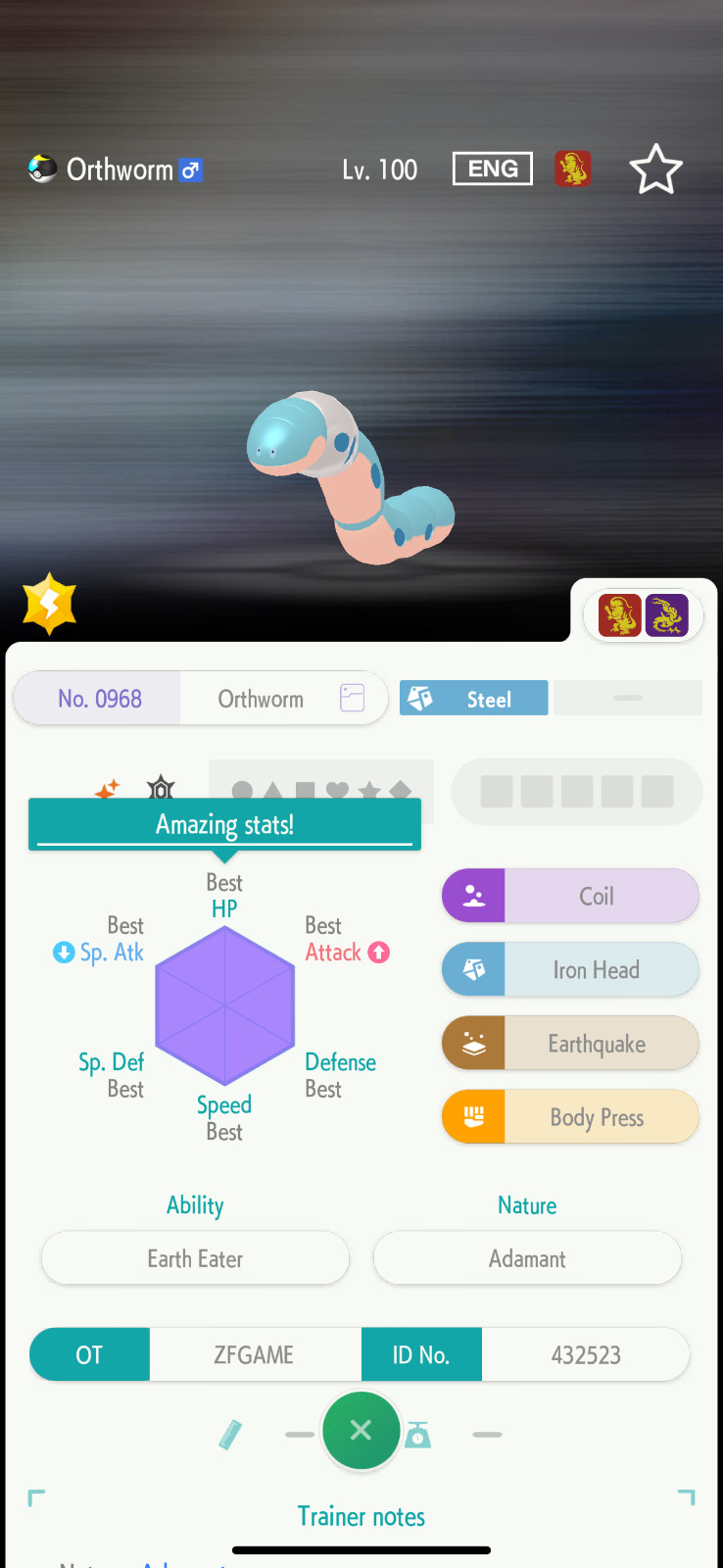 ✨6IV SHINY Orthworm + EVS🚀 POKEMON HOME✨Champions✨Online delivery⚡
