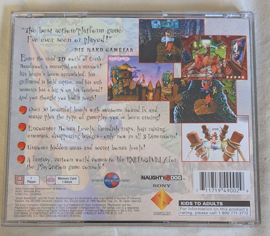 Crash Bandicoot PS1 Black Label CIB Complete Tested Authentic Original