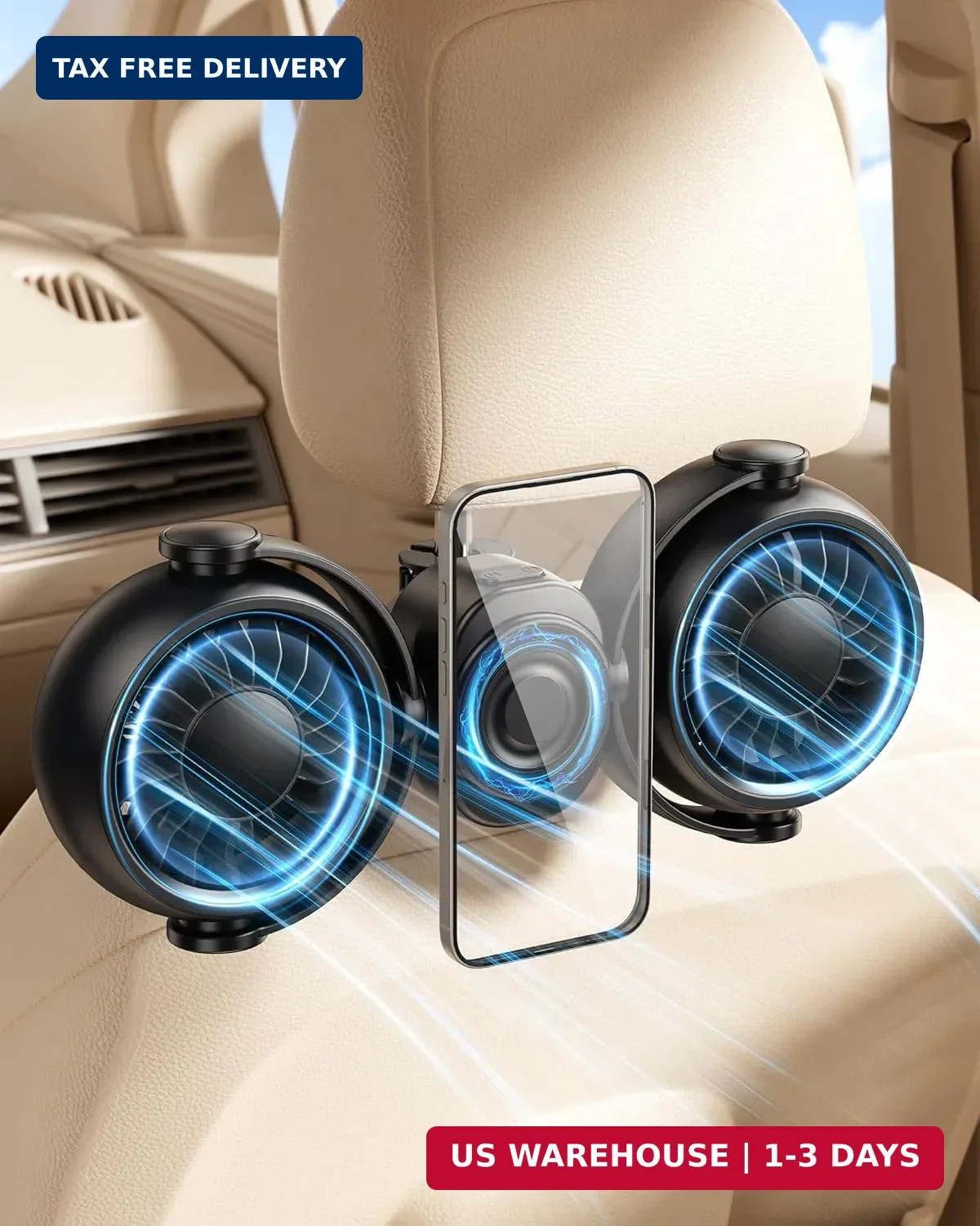 Dual Head Car Cooling Fans for Back Seat for Kids, 4000mAh Battery Powered Recha