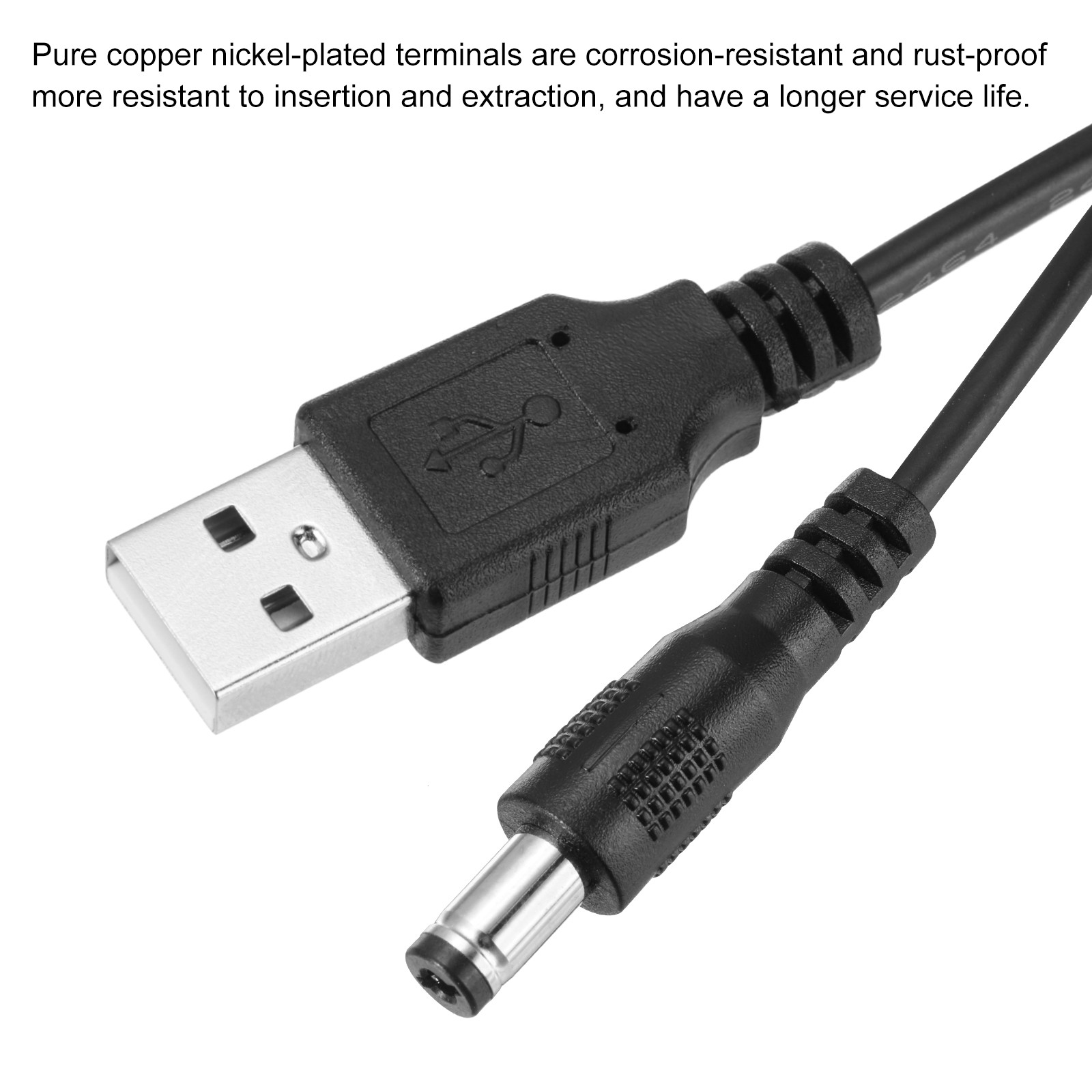 USB to DC Power Cable 5V 2A 5.5×2.1mm 3Pcs (1m, Black) for Electronics