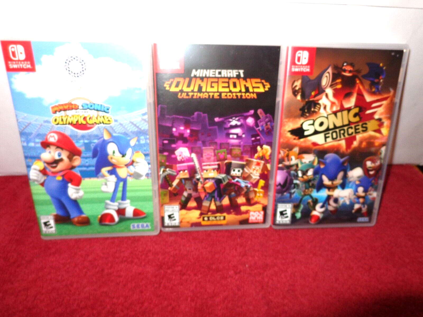 3 NINTENDO SWITCH GAMES – SUPER MARIO BROS – SONIC & MINDCRAFT IN BOXES – Z406